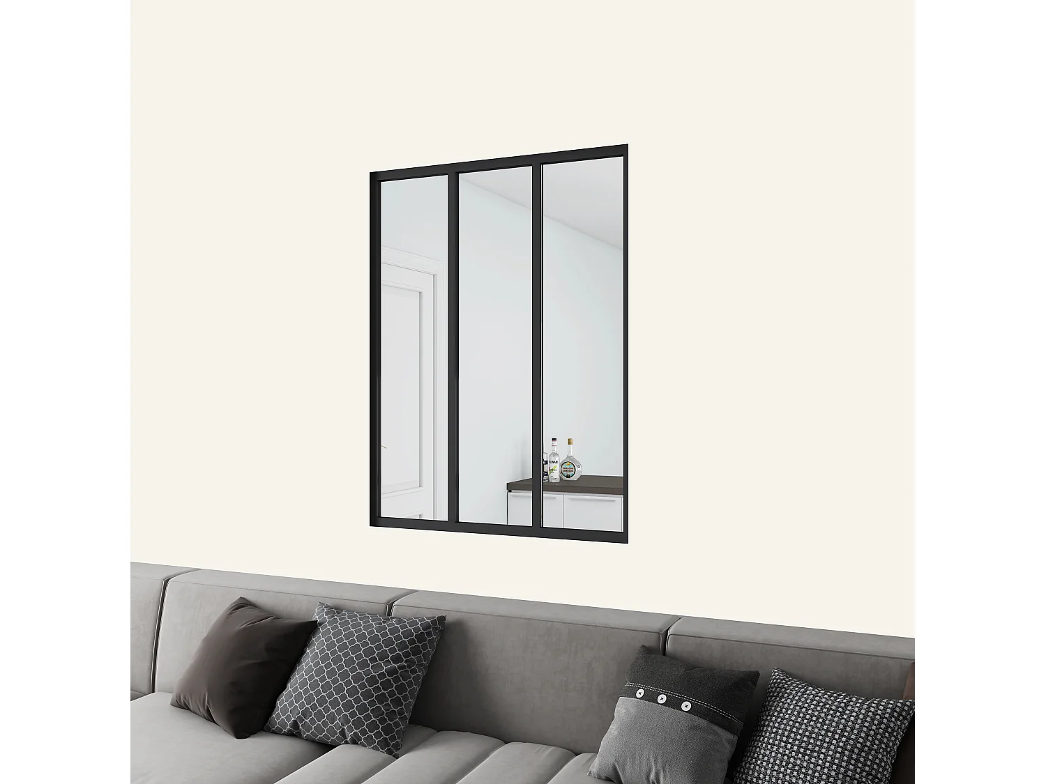 Verrière atelier en aluminium thermolaqué et 4mm verre trempé - L.93 x H.108 cm - Noir - Luminosité Maximale