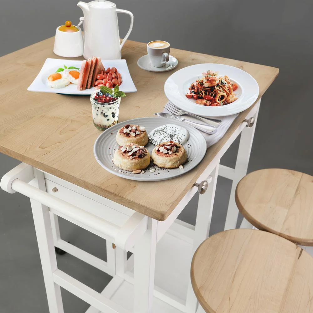 American Trails Breakfast Cart with Drop-Leaf Table, American Maple Top, Square - White - Image 10