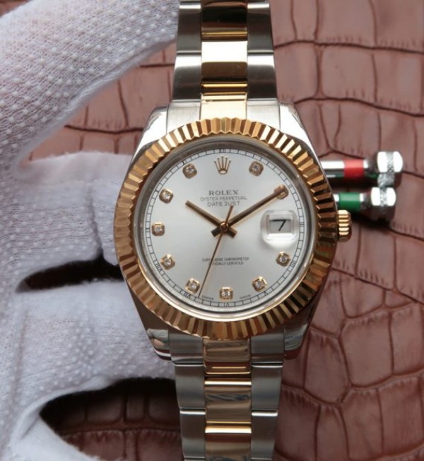 Replica Rolex DateJust SS/RG White Dial RG Wrapped Fluted Beze SS/RG Bracelet A2836 - Elite Watch Atelier