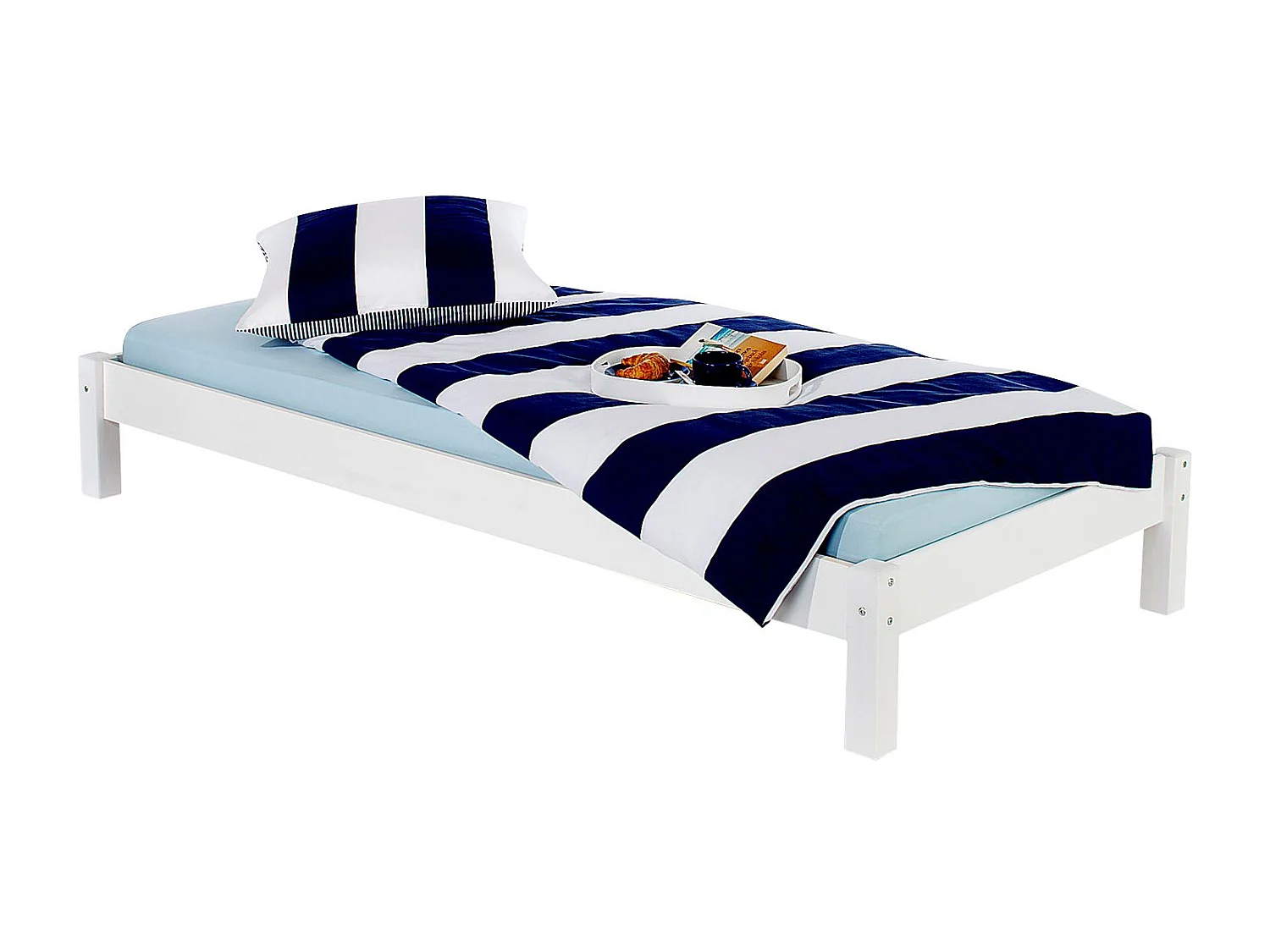 Lit futon simple pour adulte TAIFUN 90 x 200 cm, 1 personne, 1 place, pin massif lasuré blanc