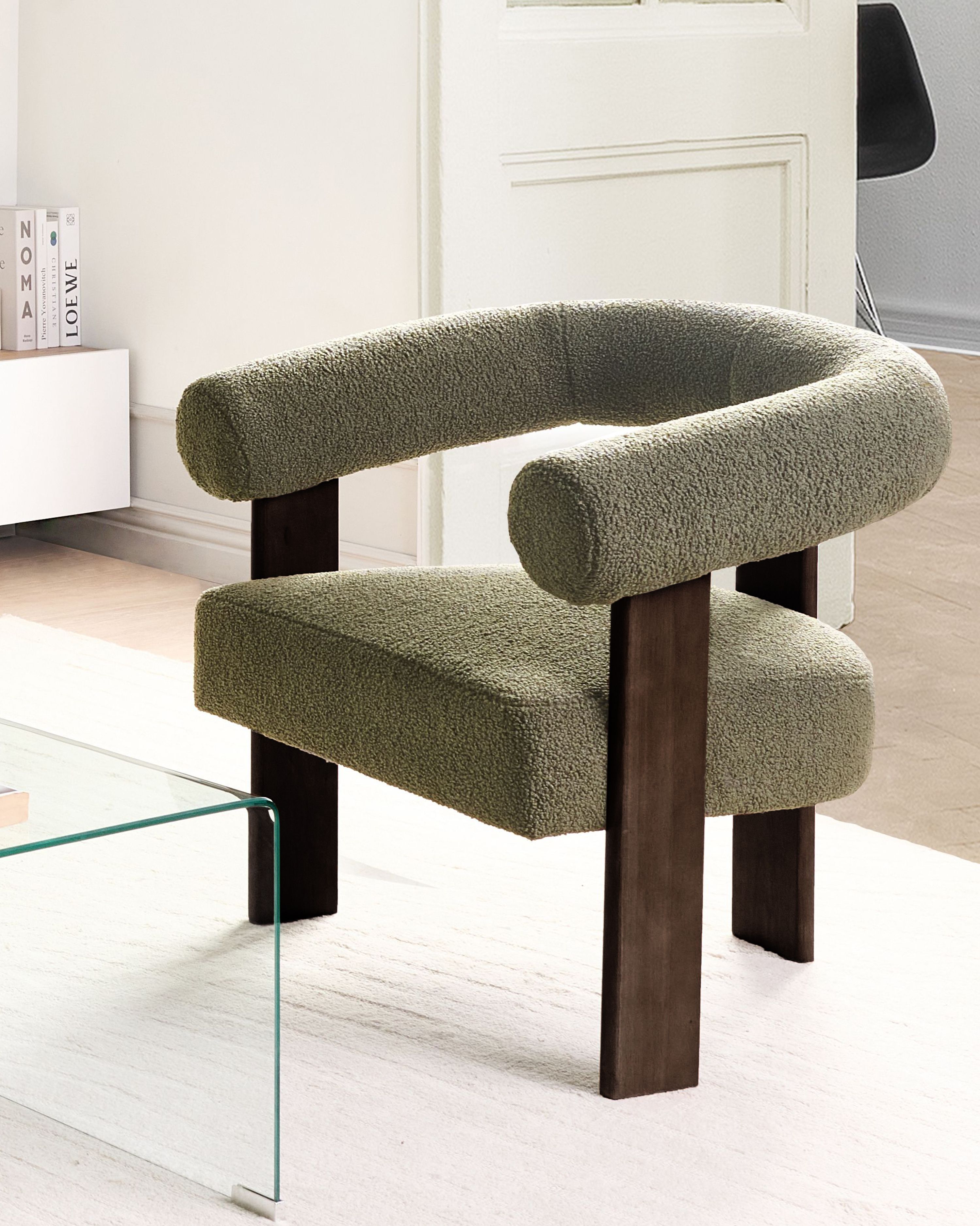 Armchair ILBRO Boucle Green/ Dark Brown