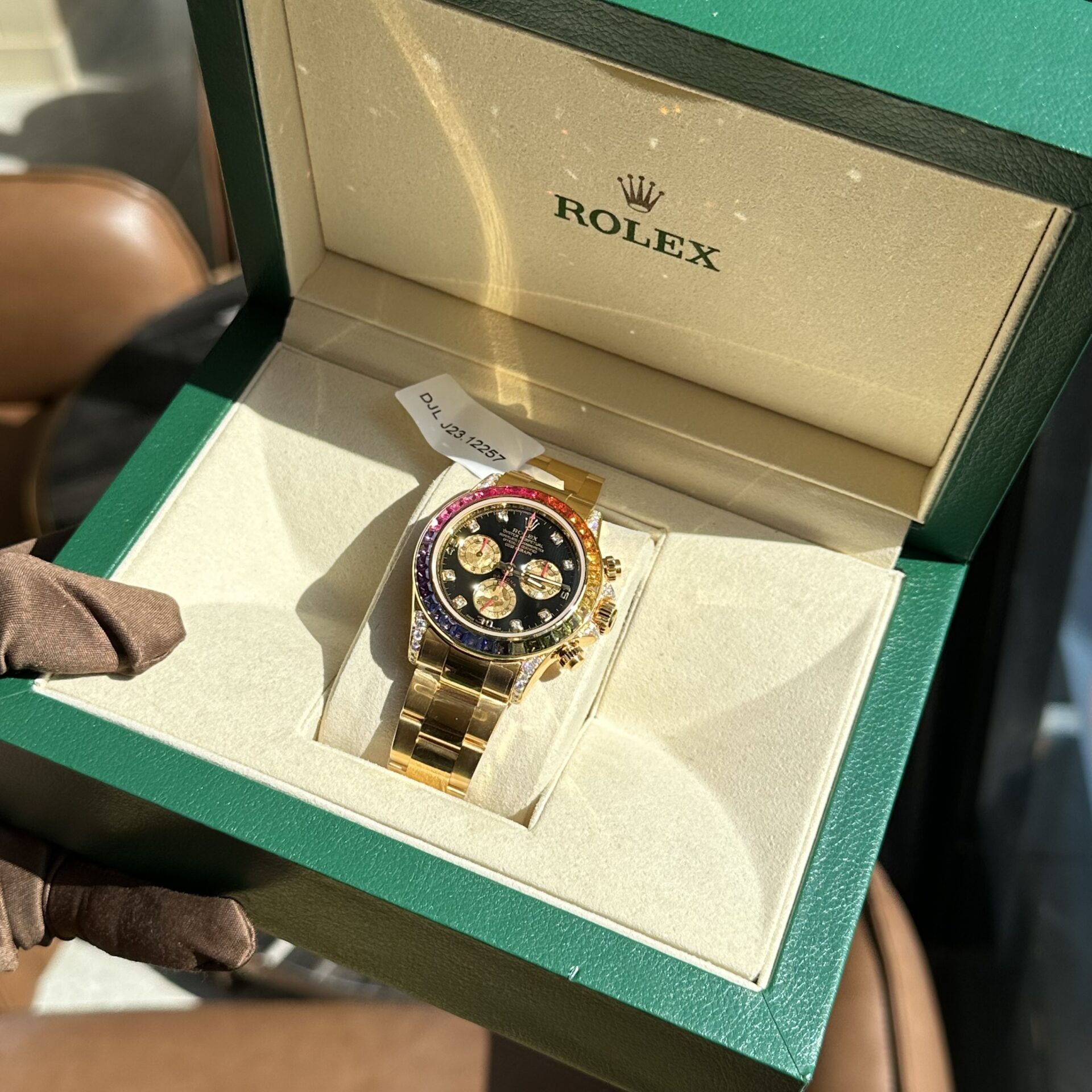 Rolex Replica Watch Daytona Rainbow Yellow Gold Wrapped Moissanite Diamonds TWF 40mm - Top club