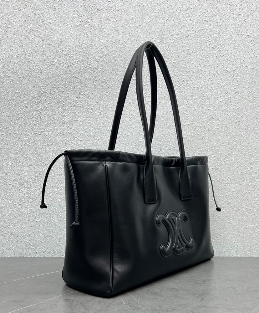 Celine Cabas Drawstring Cuir Triomphe In Smooth Calfskin Black1:1High-quality replica
