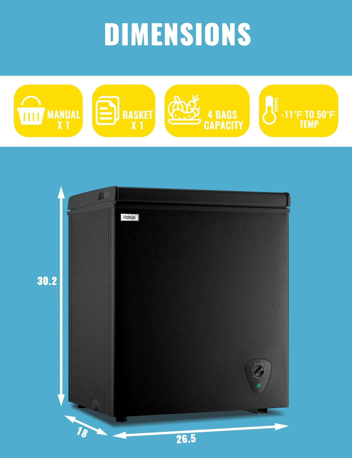 WANAI 3.5 Cu.ft Chest Freezer Small Deep Freeze with 7 Gears Temp Control Office Dorm Kitchen White - Image 14