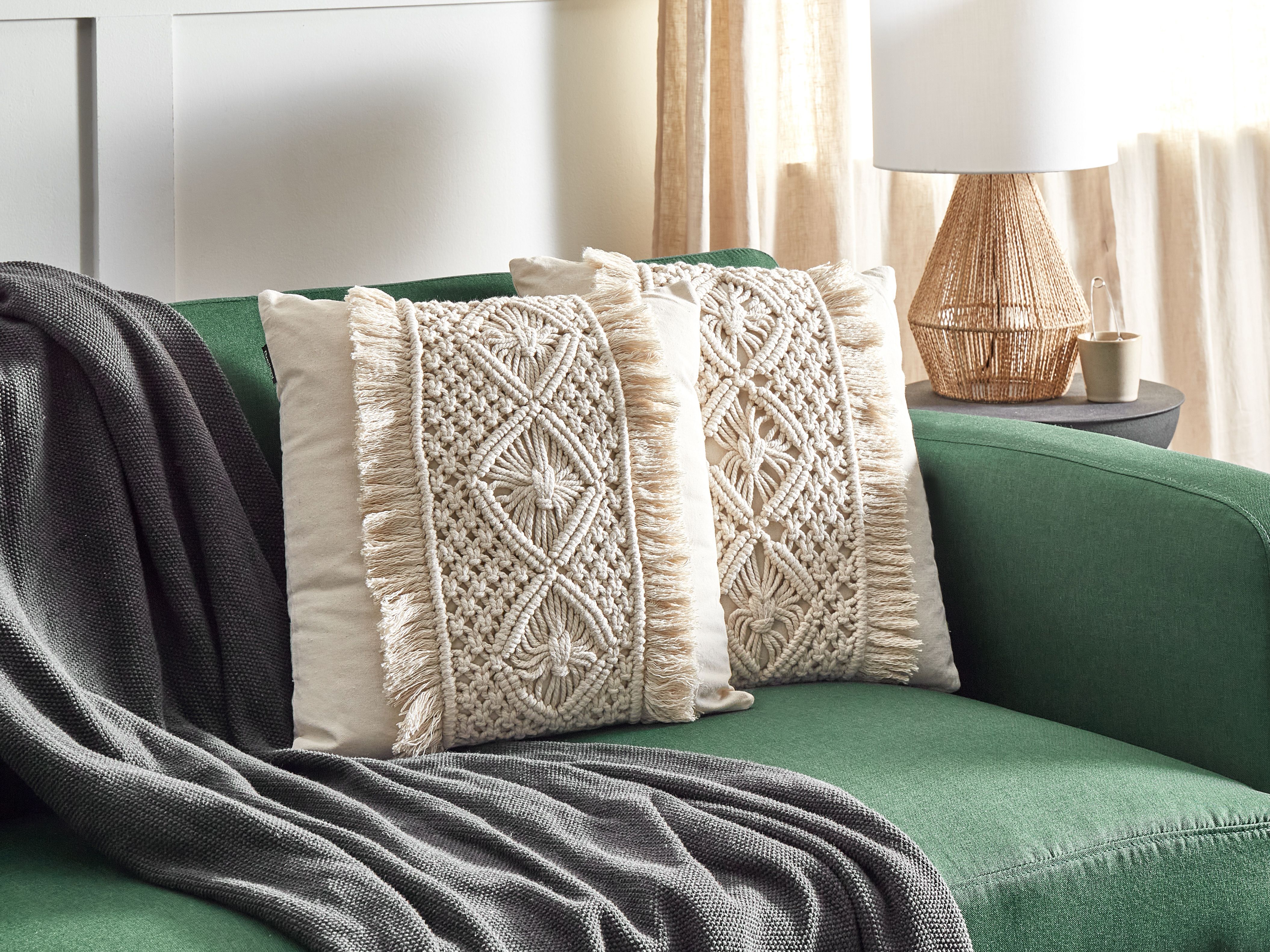 Set of 2 Decorative Cushions KALAM Cotton 45 x 45 cm Light Beige Geometric Pattern