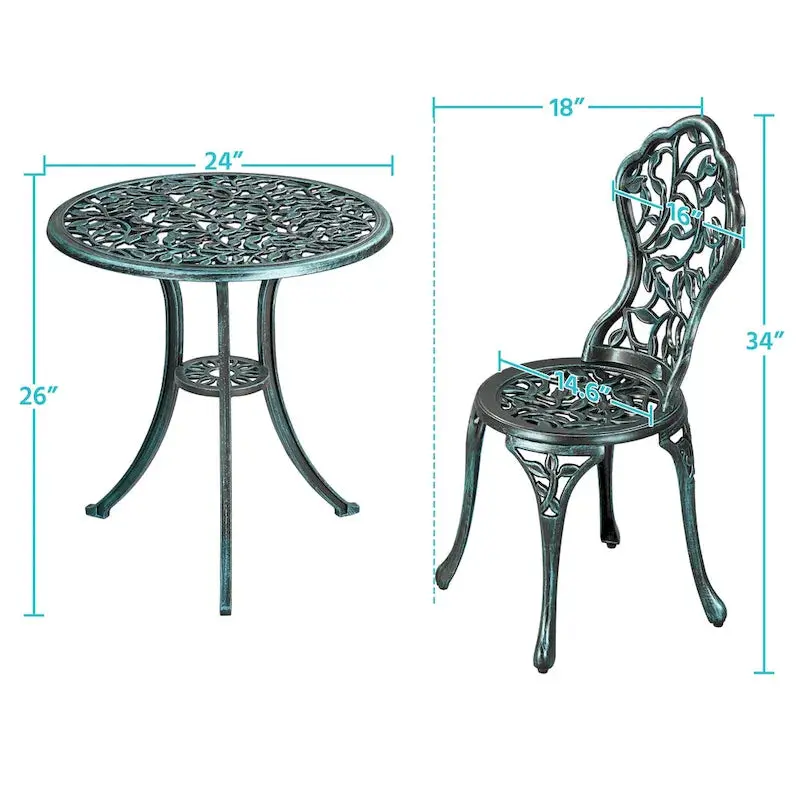 Yaheetech 3-Piece Aluminum Patio Bistro Set With 2 Chairs And Table - Antique Finish - Image 7 Yaheetech 3-Piece Aluminum Patio Bistro Set With 2 Chairs And Table - Antique Finish - Image 7