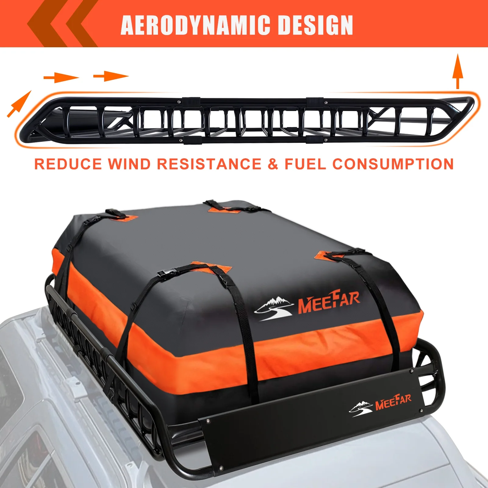 MeeFar Universal Rooftop Roof Rack Steel Cargo Carrier Basket Size 51" X 36" X 5" + Soft Shell Waterproof Cargo Bag 15 Cu.ft (44" 34" 17") Combo - Image 5