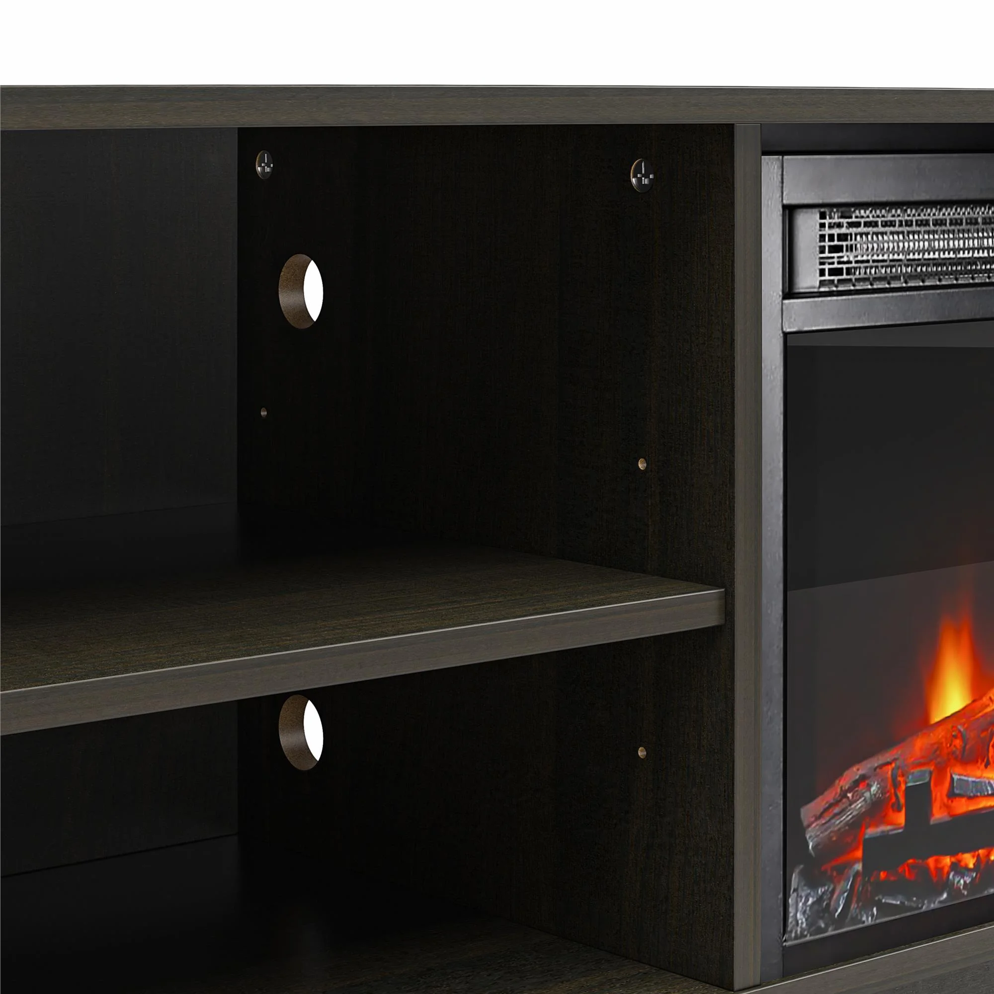 Mainstays Fireplace TV Stand, for TVs up to 55", Black Oak - Image 45