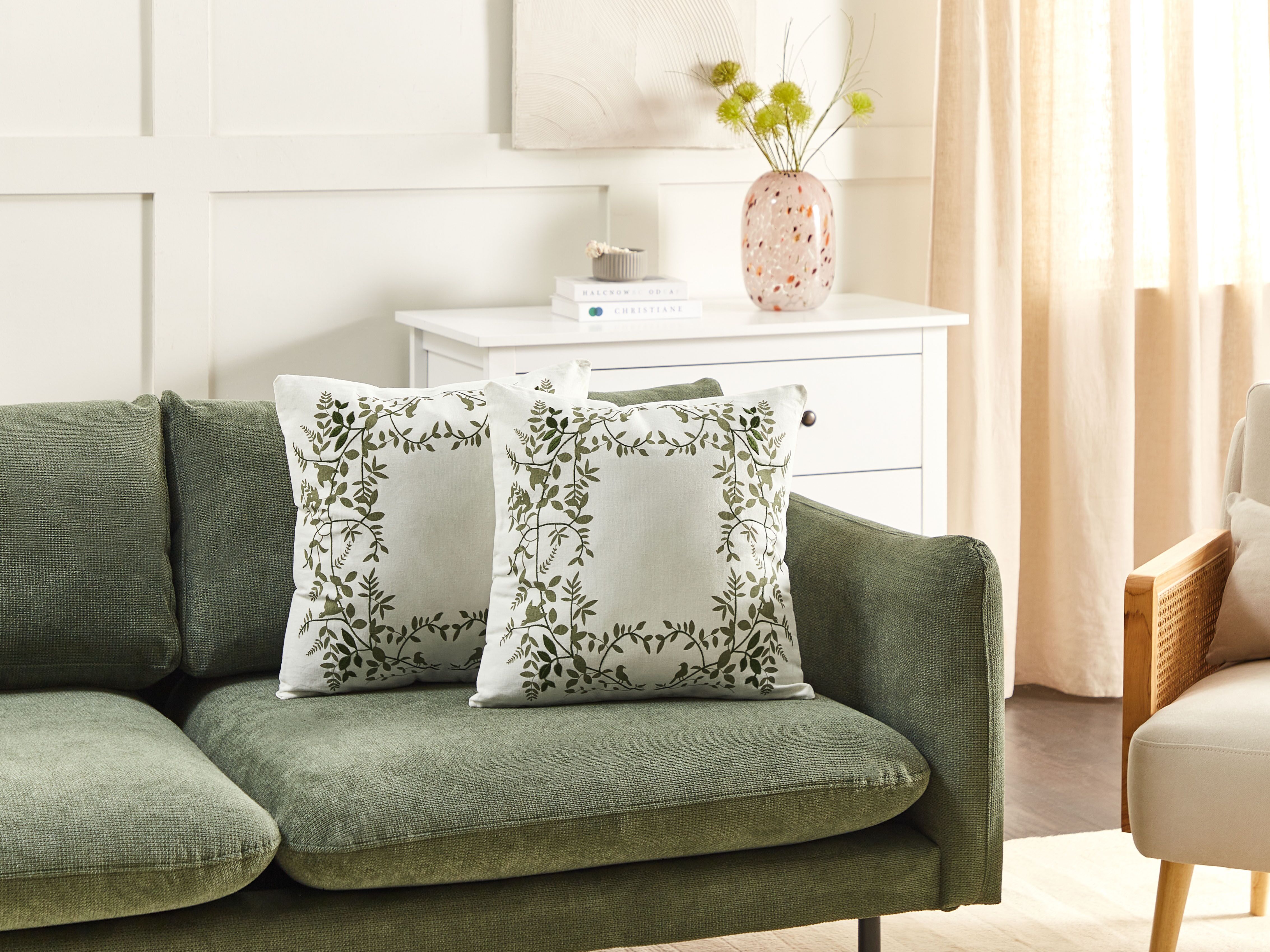 Set of 2 Decorative Cushions ZALEYA Cotton 45 x 45 cm White Floral Pattern