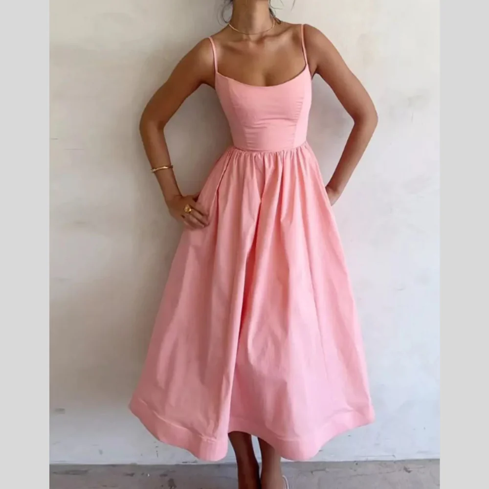 Adjustable Strap Scoop Neck Midi Dress - ZKZOOK