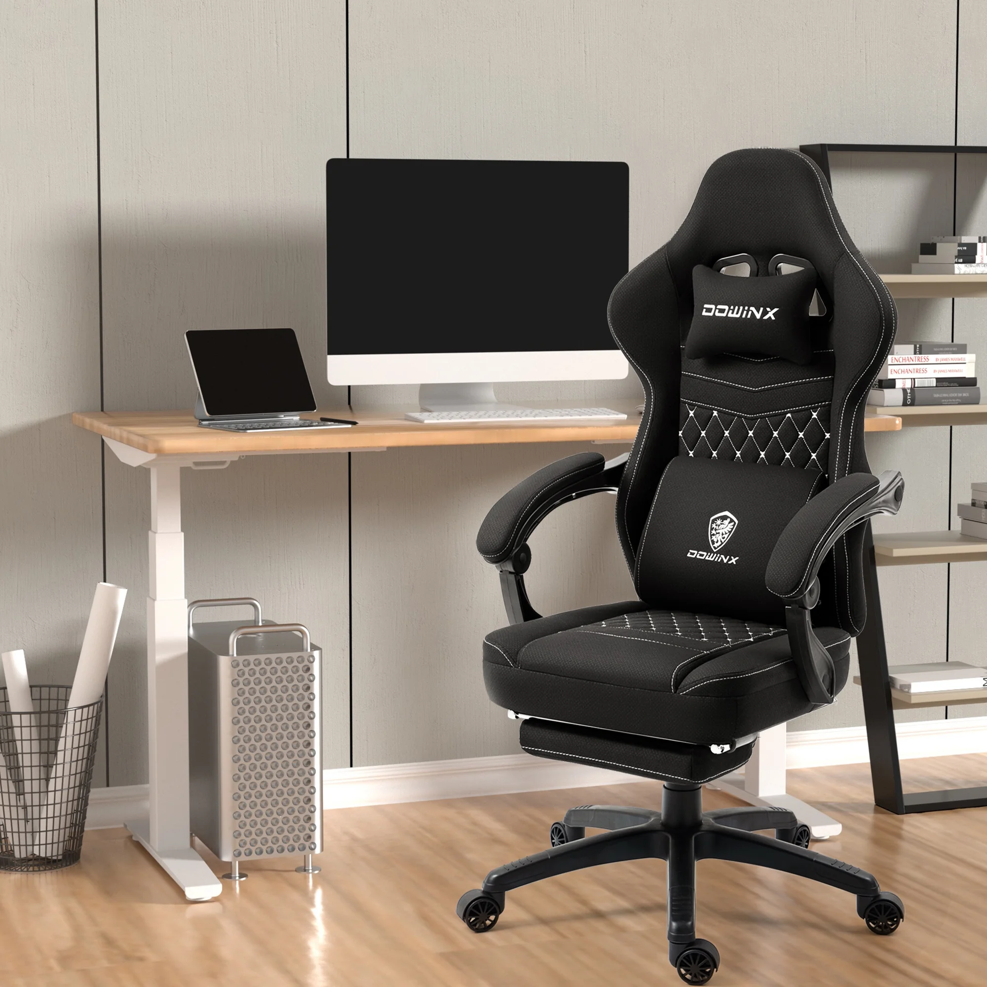 Dowinx Gaming Chair with Pocket Spring Cushion, Breathable Fabric Computer Chair with Gel Pad, Comfortable Office Chair with Storage Bag, Massage Game Chair with Footrest, Green - Image 44