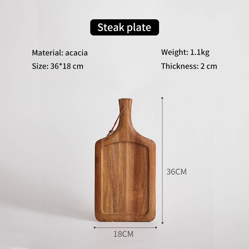 Wholesale Kitchen Restaurant Wooden Pizza Board Walnut Acacia Wood Square Steak Plate With Handle