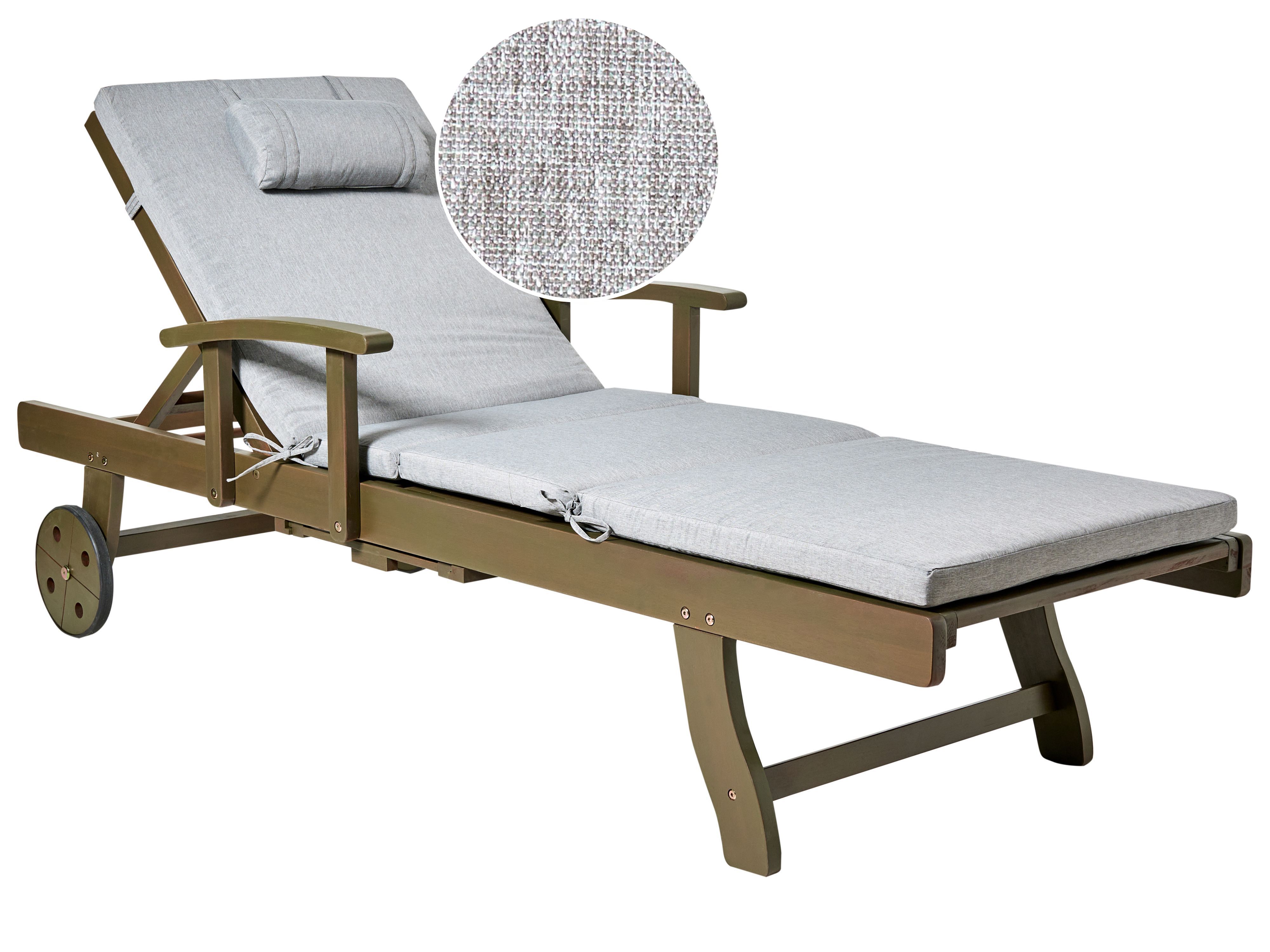 Sun Lounger with Cushion AMANTEA PREMIUM II Acacia Wood Grey Melange