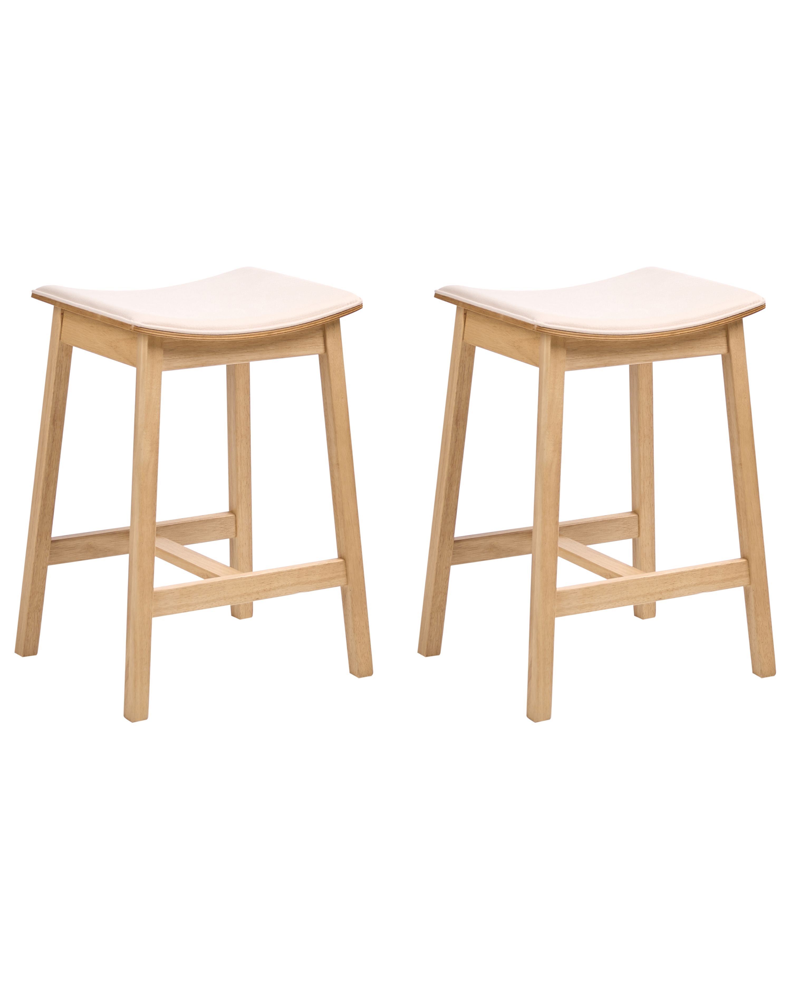 Set of 2 Bar Stools DIXON Wood Light Brown/ Off-White