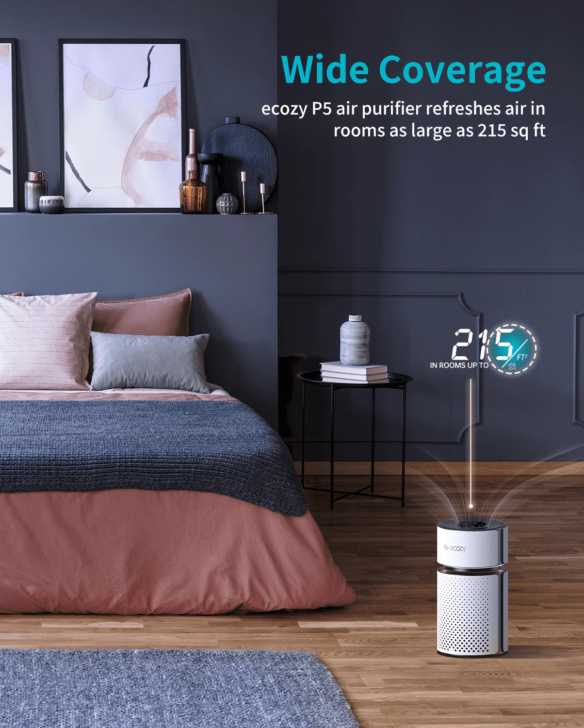 ecozy Air Purifiers for Home Large Room in Bedroom, H13 True HEPA, Portable 21dB Quiet, White