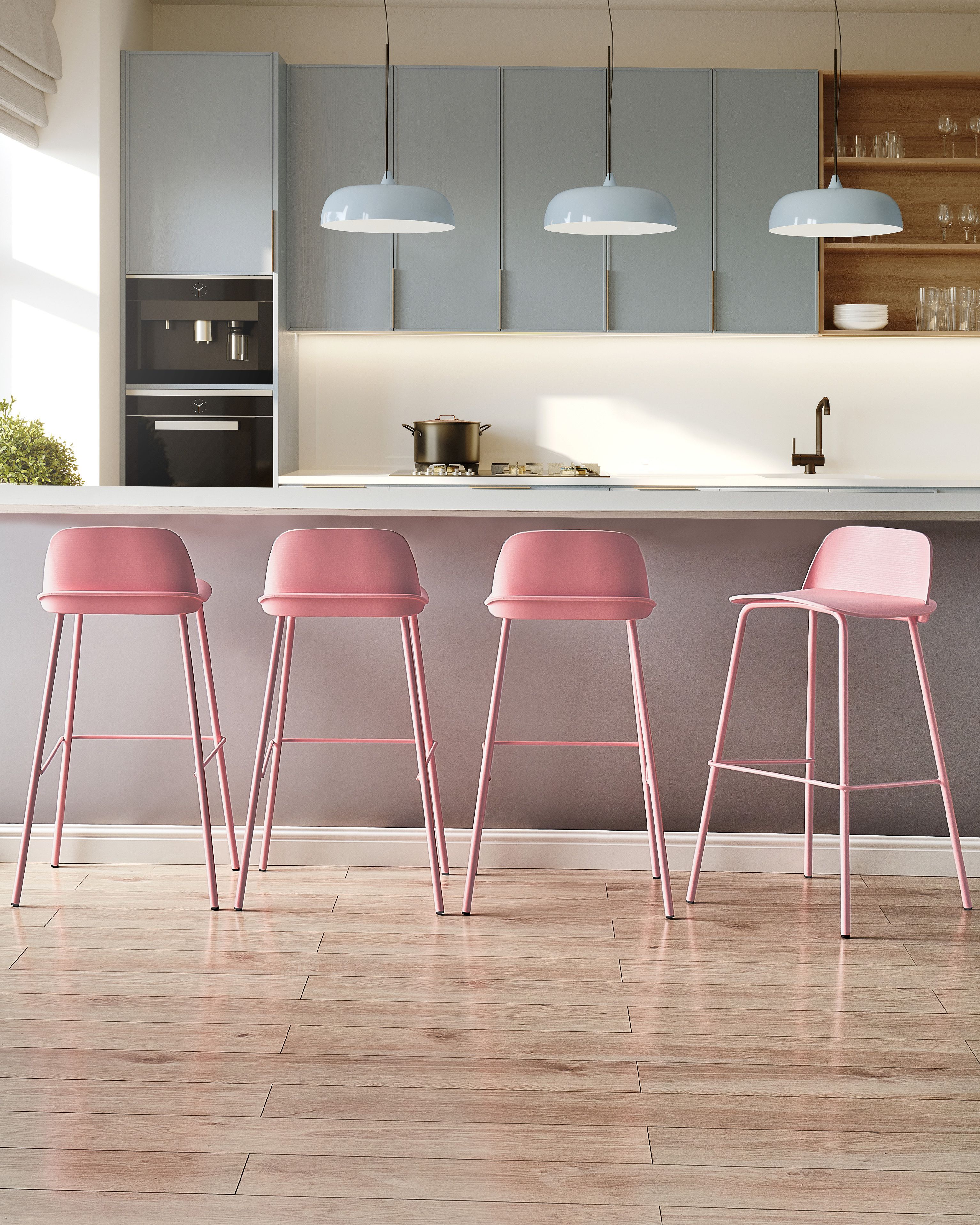 Set of 4 Bar Chairs MORA Pastel Pink