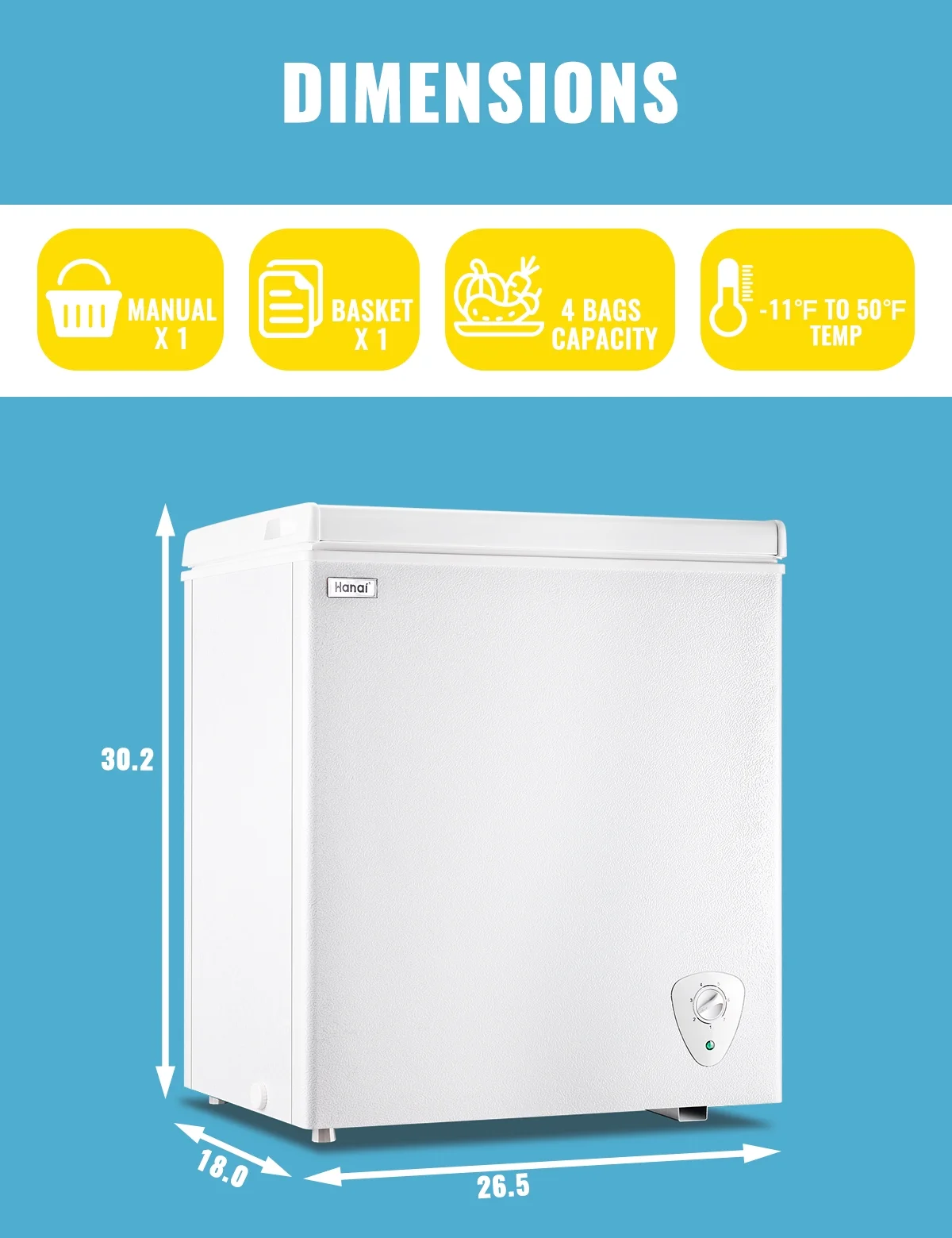 WANAI 3.5 Cu.ft Chest Freezer Small Deep Freeze with 7 Gears Temp Control Office Dorm Kitchen White - Image 23