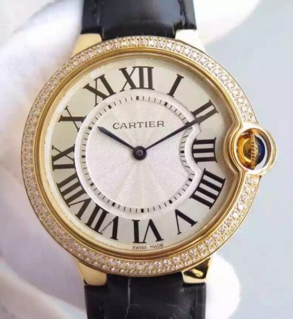 Replica Cartier Ballon Bleu 40mm YG Diamonds Bezel White Dial Leather Strap MIYOTA9015 - Top club