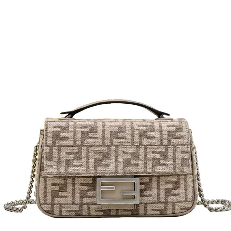 Elegant Fendi Baguette Bag With Signature FF Pattern And Chain Strap 008 - Replicaclubs