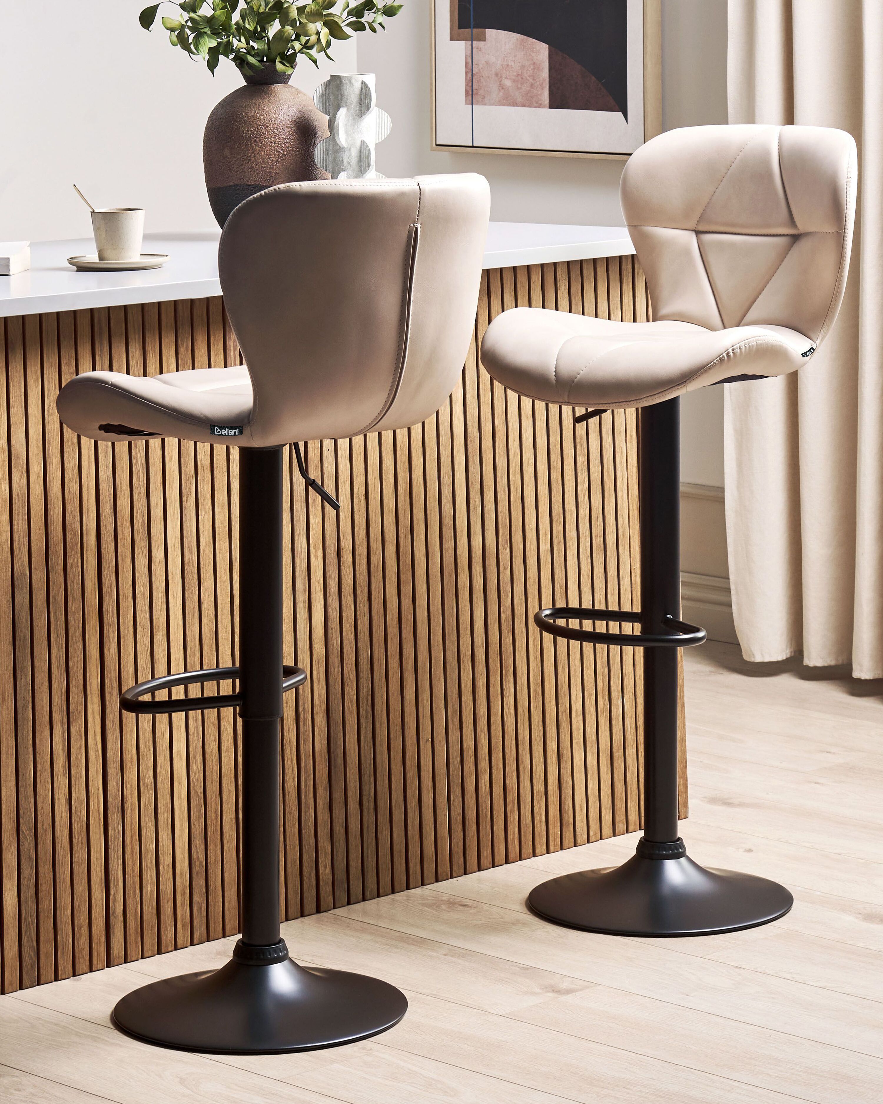 Set of 2 Bar Chairs VALETTA Faux Leather Swivel Light Beige