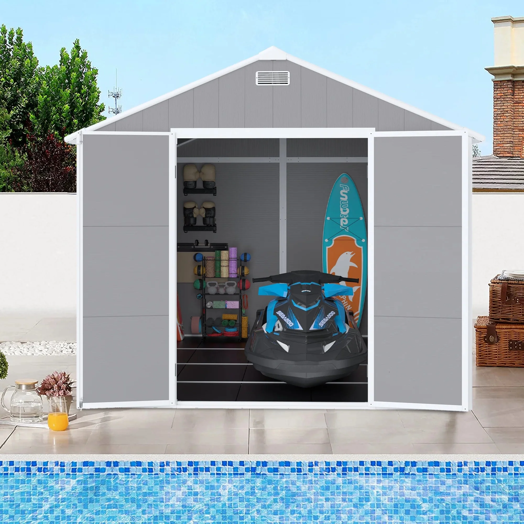 Seizeen Resin Outdoor Storage Shed With Floor, Light Gray, 82 in H - Image 23 Seizeen Resin Outdoor Storage Shed With Floor, Light Gray, 82 in H - Image 23