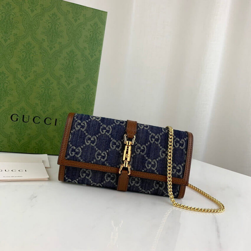 Replica Gucci Jackie 1961 Chain Wallet 652681 In Blue Denim1:1High-quality replica