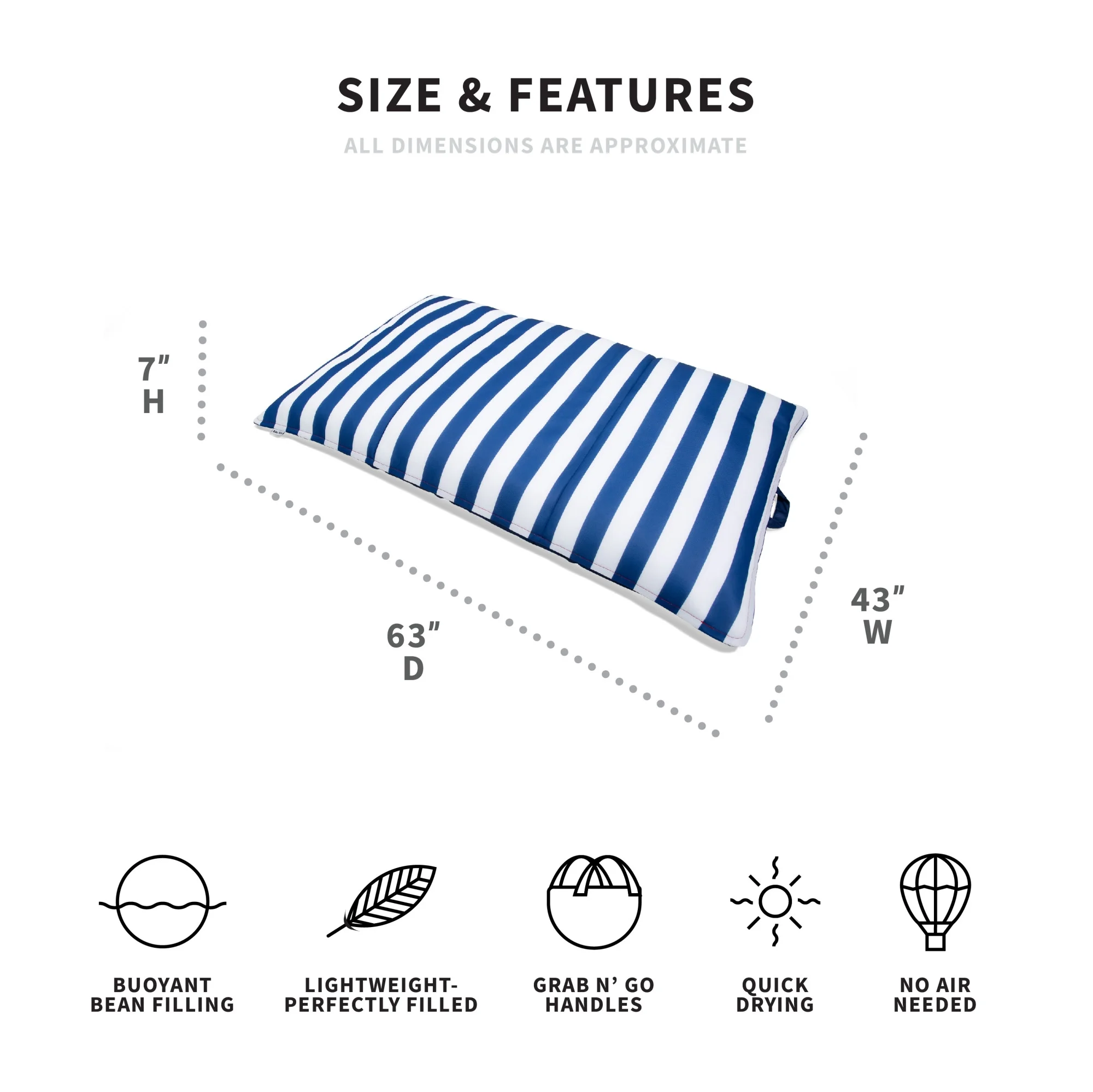 Big Joe Lagoon Lounger No Inflation Needed Pool Float, Americana Nautical Stripe Double Sided Mesh, Quick Draining Fabric, 5 feet Giant - Image 4