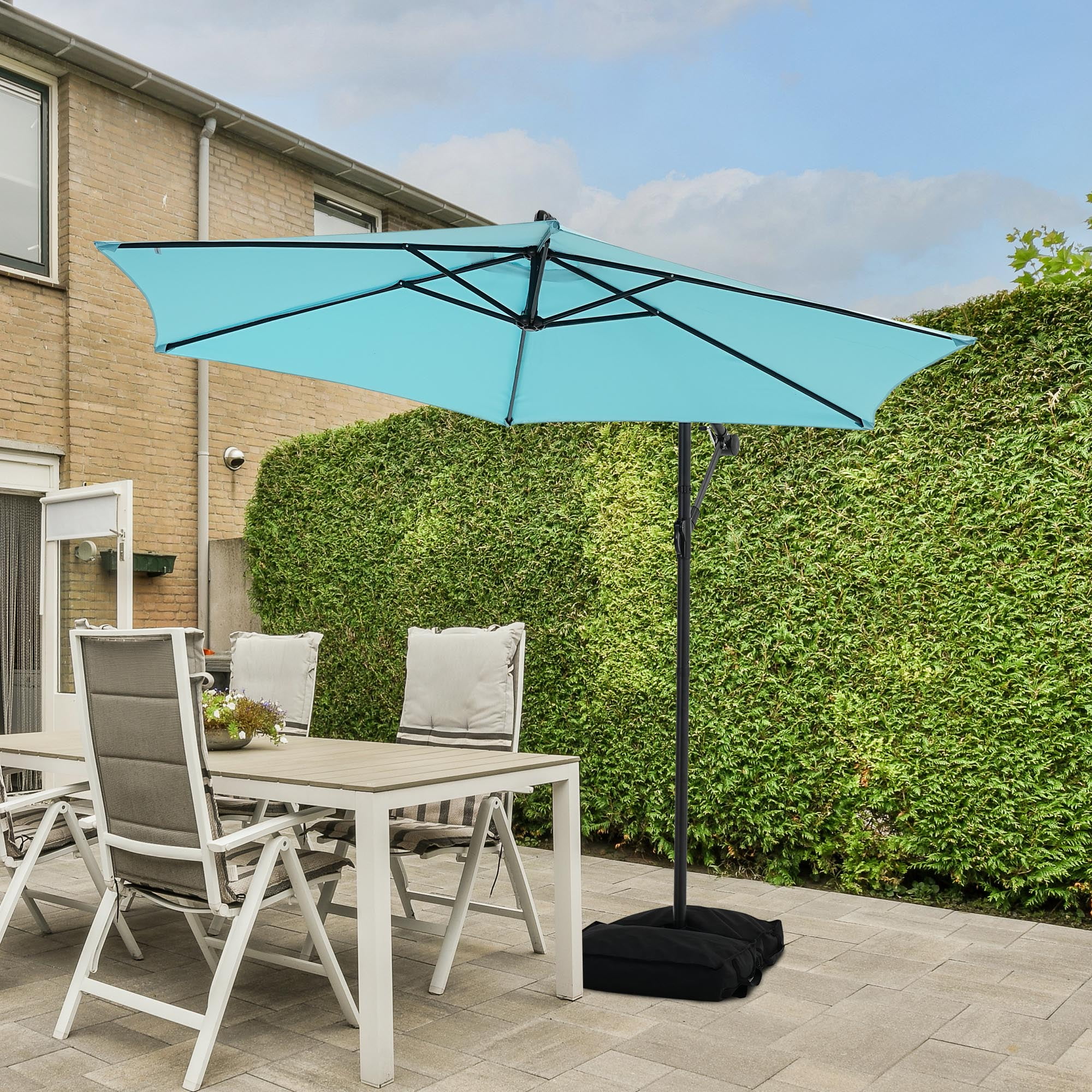 Ainfox 10ft Cantilever Patio Umbrella with Lights, Offset Market Umbrella with Sandbags Weighted Base and Cross Base,Khaki - Image 40