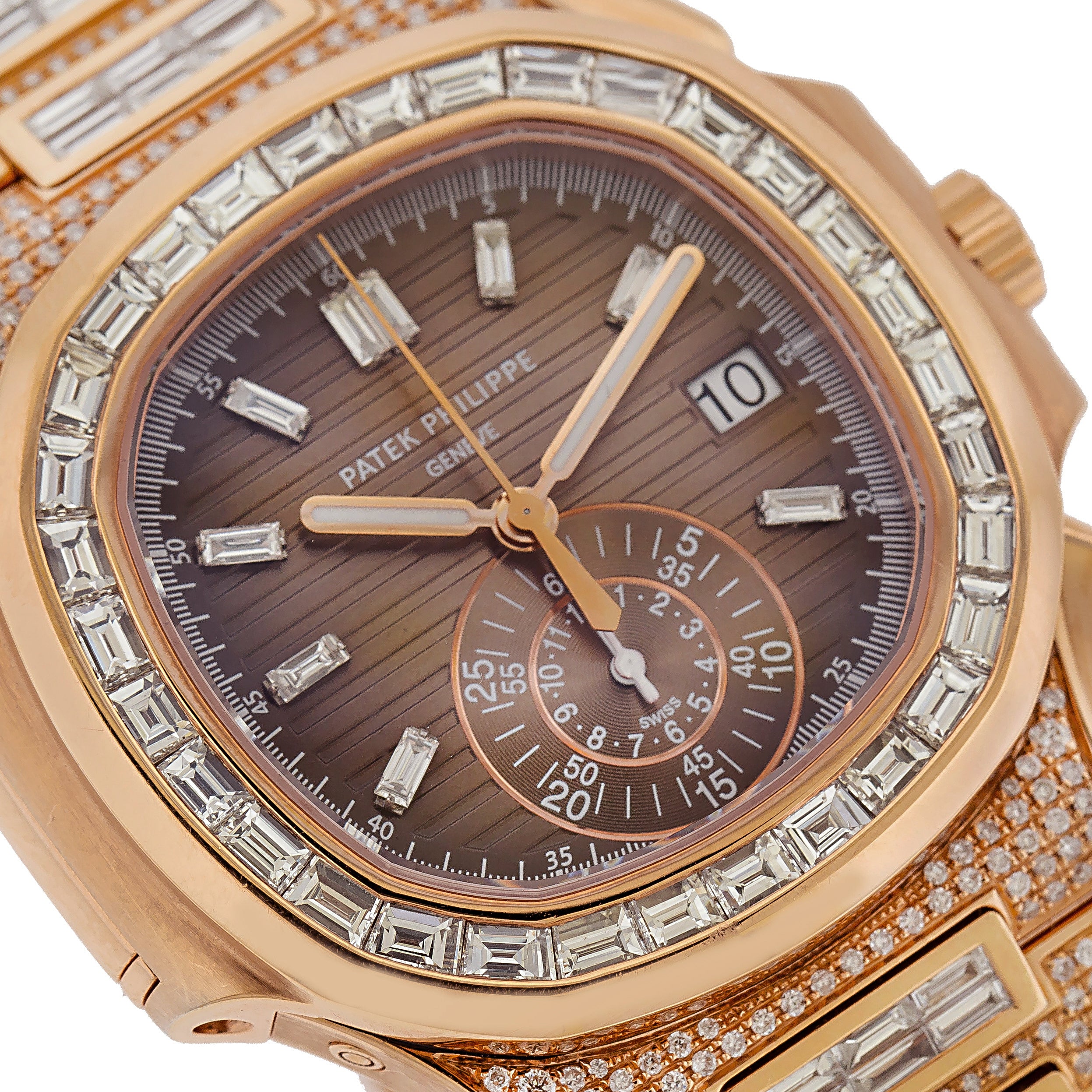 18K Rose Gold Patek Philippe Nautilus 5980/1R 40.5mm Brown Dial 25CT Diamonds(1:1 replica) - Elite Watch Atelier