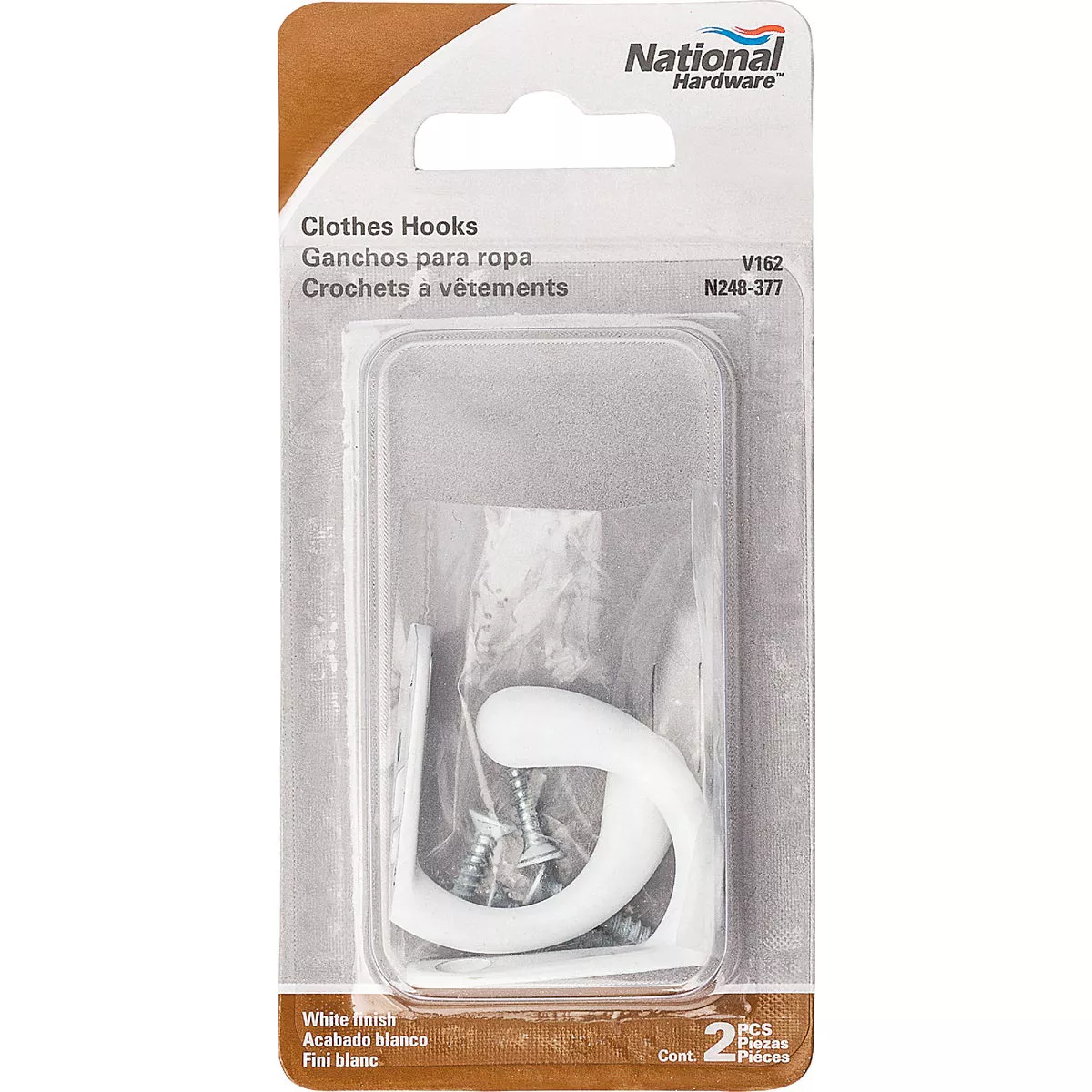 National Hardware White Single Cloth Wardrobe Hook, 2 per Card