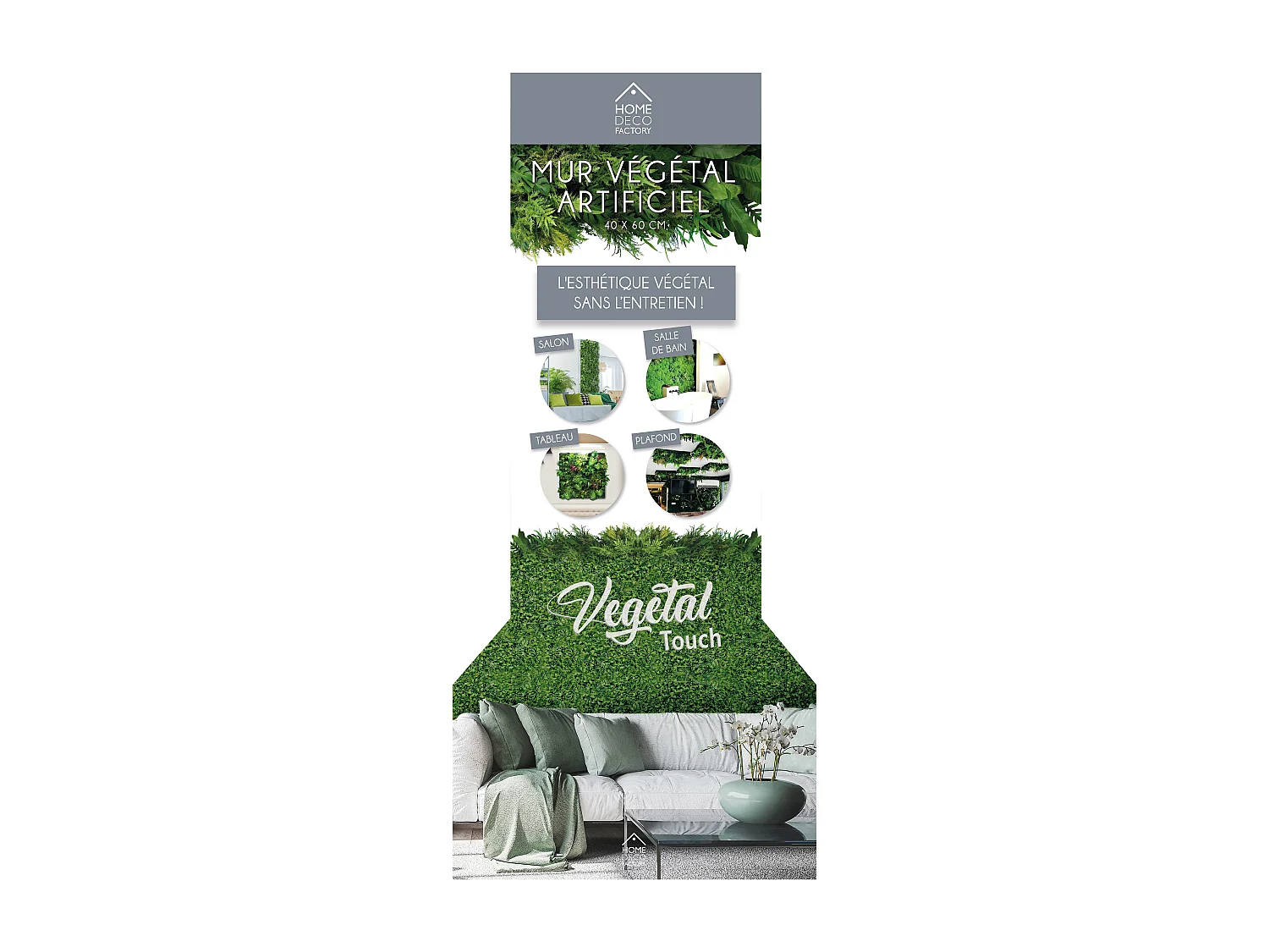 Plante Artificielle - HOME DECO FACTORY - Mur Végétal - Vert - 60 x 40 cm