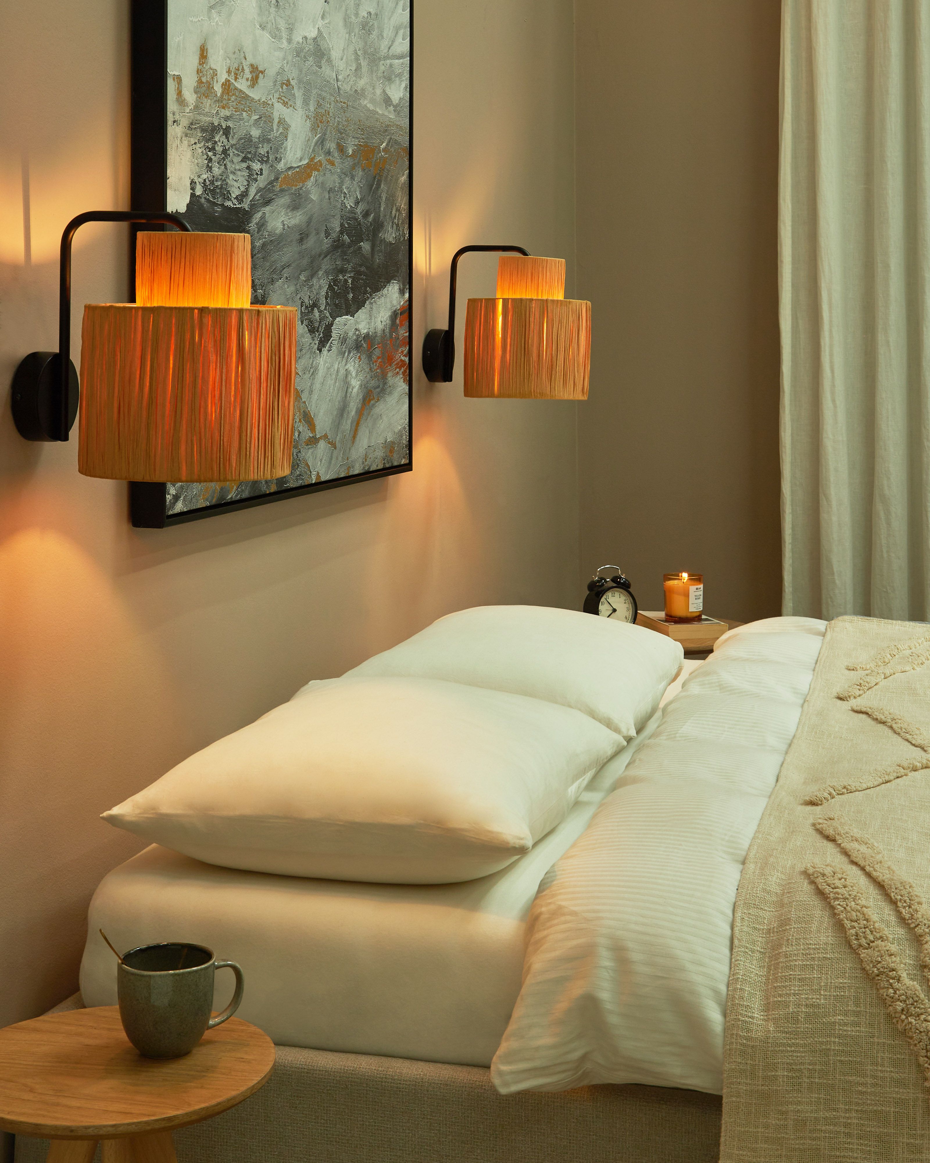 Set of 2 Wall Lamps SHINFA Wicker Natural