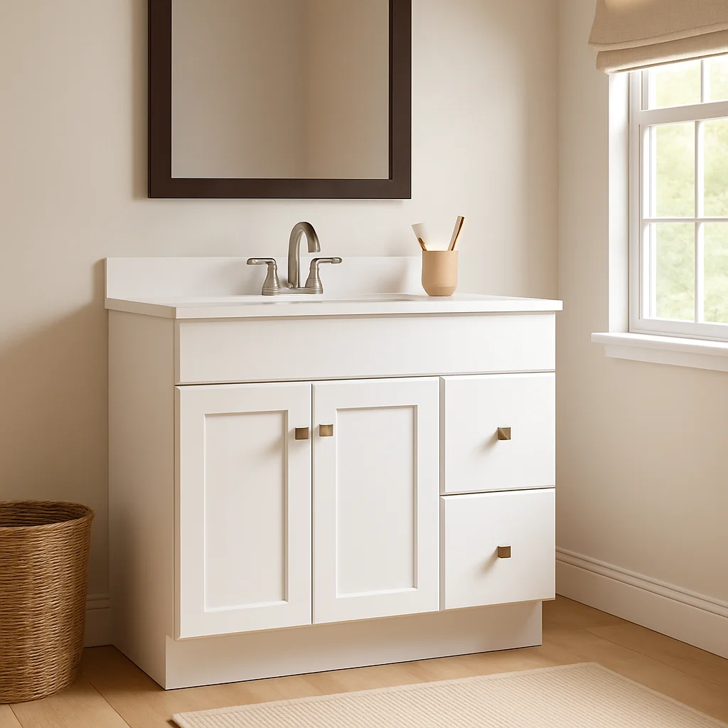 Design House Wyndham 36" Solid Wood Ready to Assemble 2-Door and 2-Drawer Bathroom Vanity Cabinet, White - Image 6