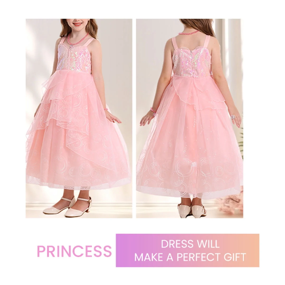 HAWEE Dress Costume for Girls, Pink Tulle and Sequin Dress for Kids Christmas Halloween Cosplay Costumes - Image 7 HAWEE Dress Costume for Girls, Pink Tulle and Sequin Dress for Kids Christmas Halloween Cosplay Costumes - Image 7