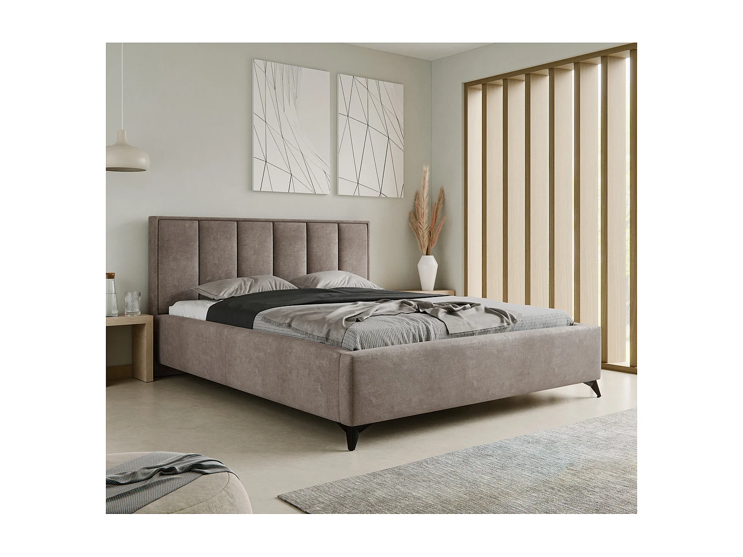 Lit rembourré LARA 180x200 Marron Velours avec coffre et sommier métallique Sans Matelas