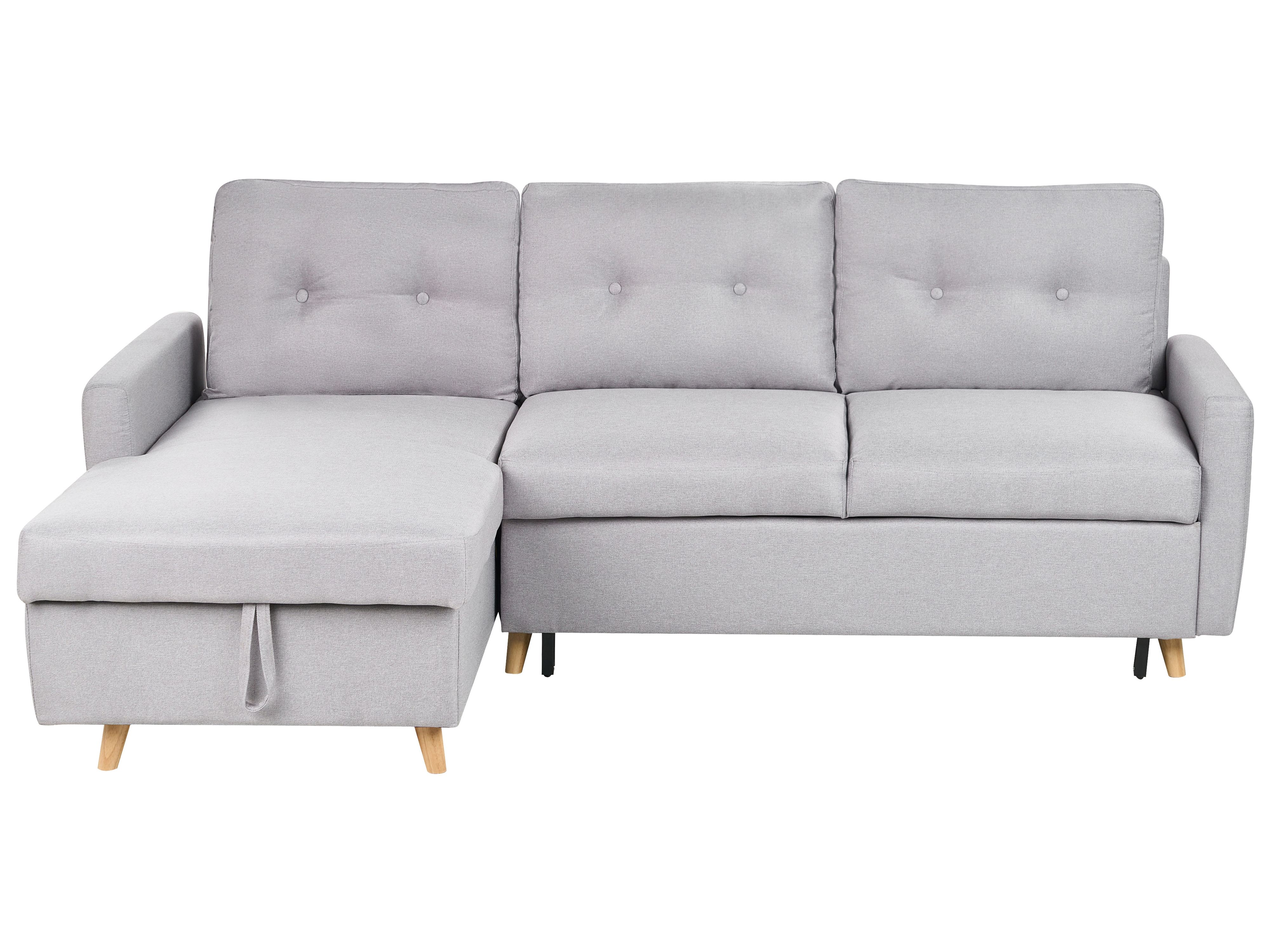 Corner Sofa Bed 4 Seater FLAKK Fabric Light Grey with Storage Right Hand