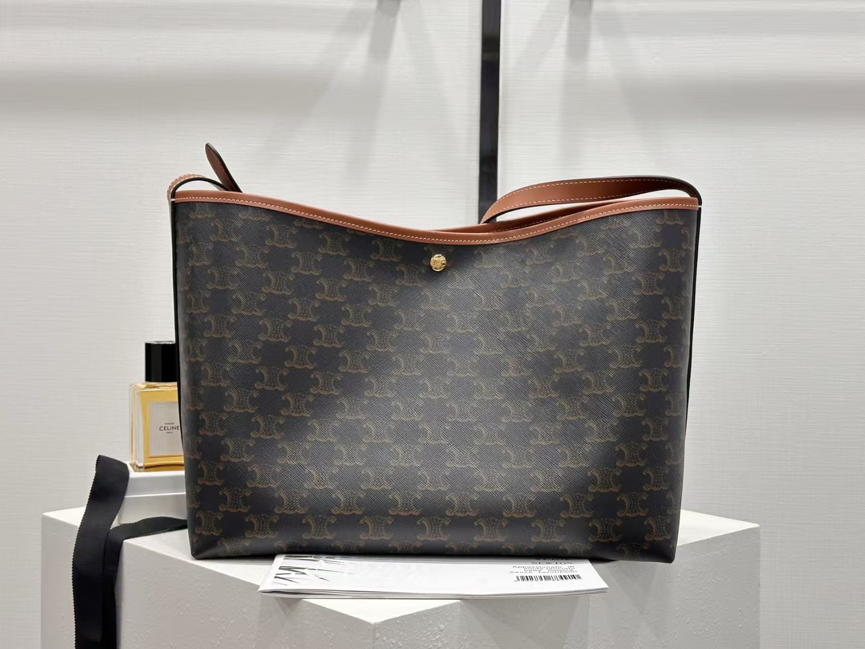 Celine Logo Print And Soft Cowhide Leather Shopping Bag