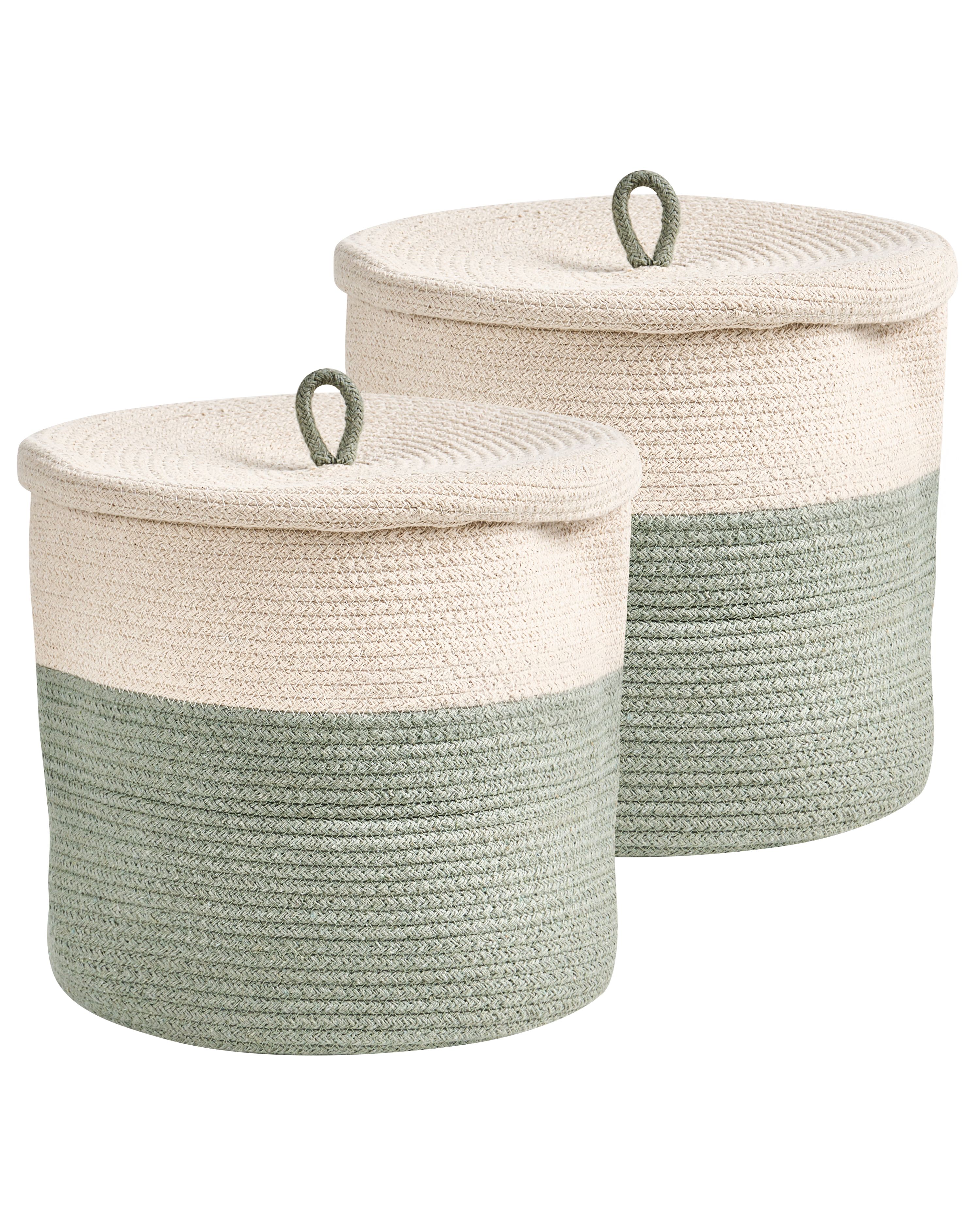 Set of 2 Baskets SILOPI Cotton Beige/ Green