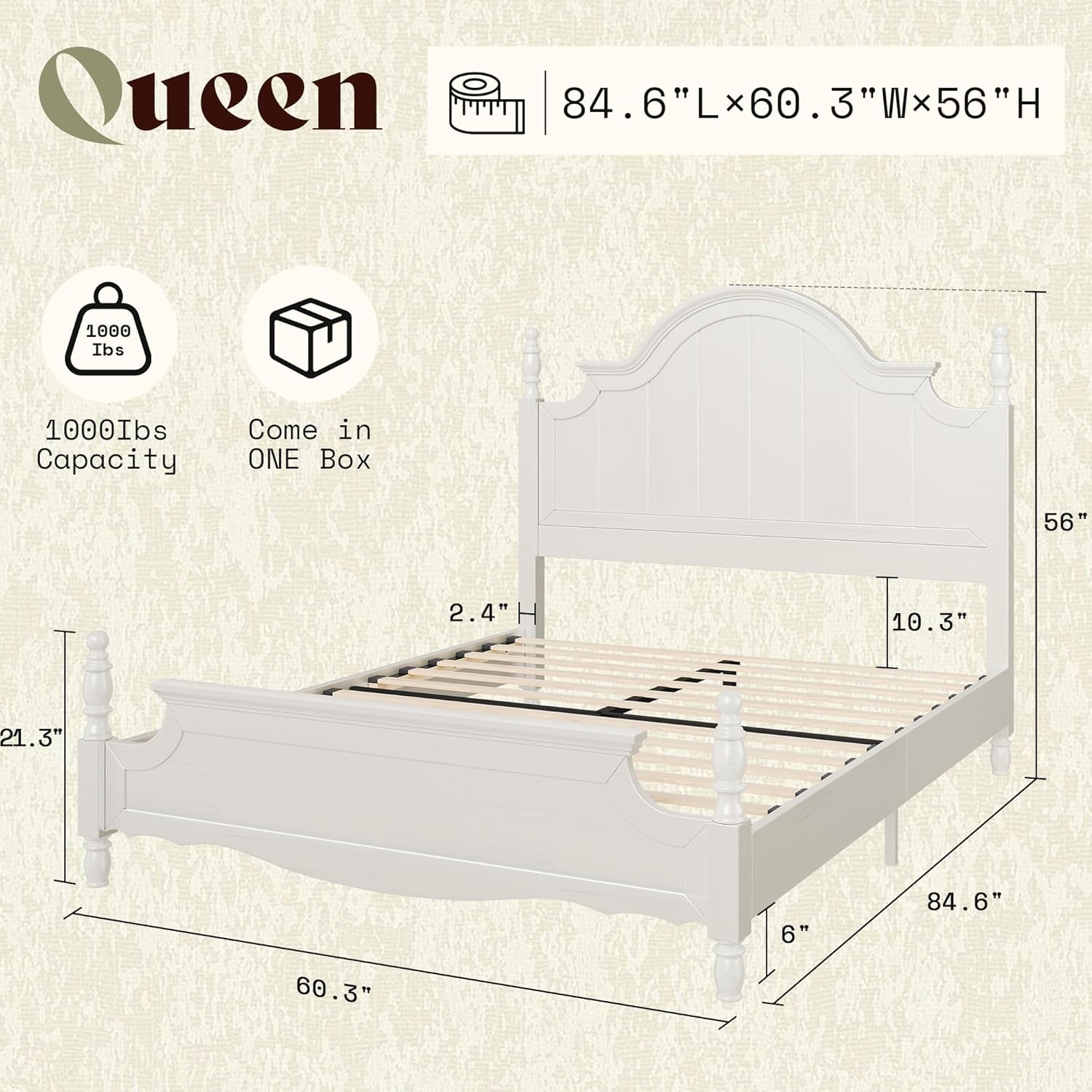 AMERLIFE Solid Wood Queen Bed Frame with 56