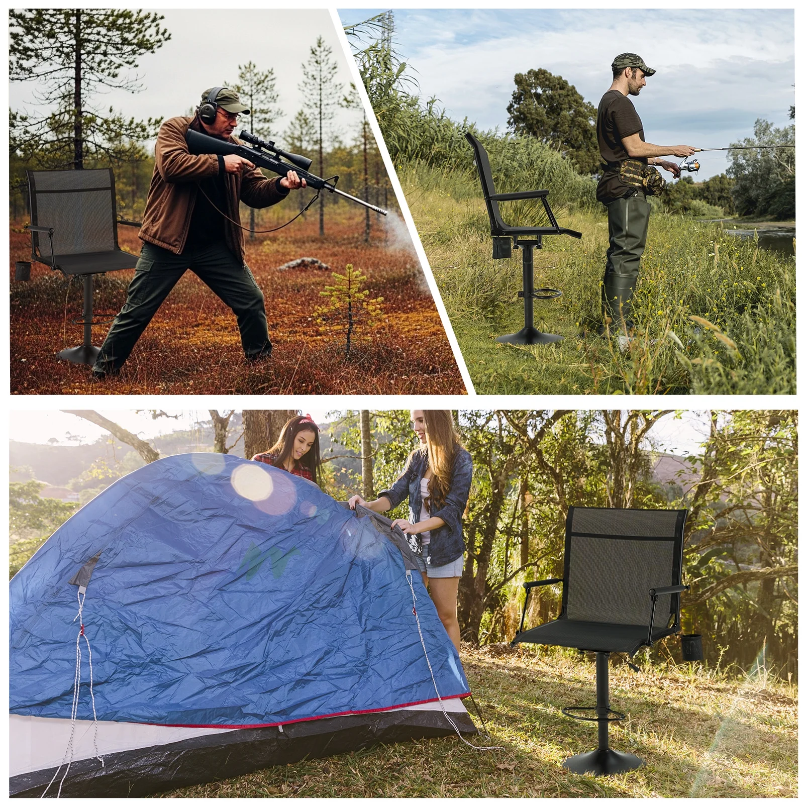 Danrelax 360�� Silent Camo Hunting Blind Chair, Armrests, Side Pouch, Telescopic Legs - Image 31