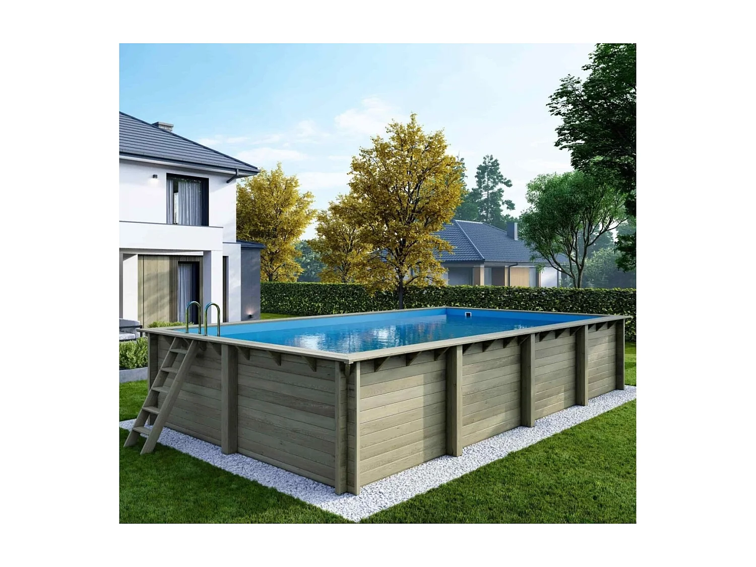 Piscine en bois AQUA 8.5 x 4.35 - H.1.45 m, bleu pâle, fixations à sceller - BAS7309OSPI - ALTANKA