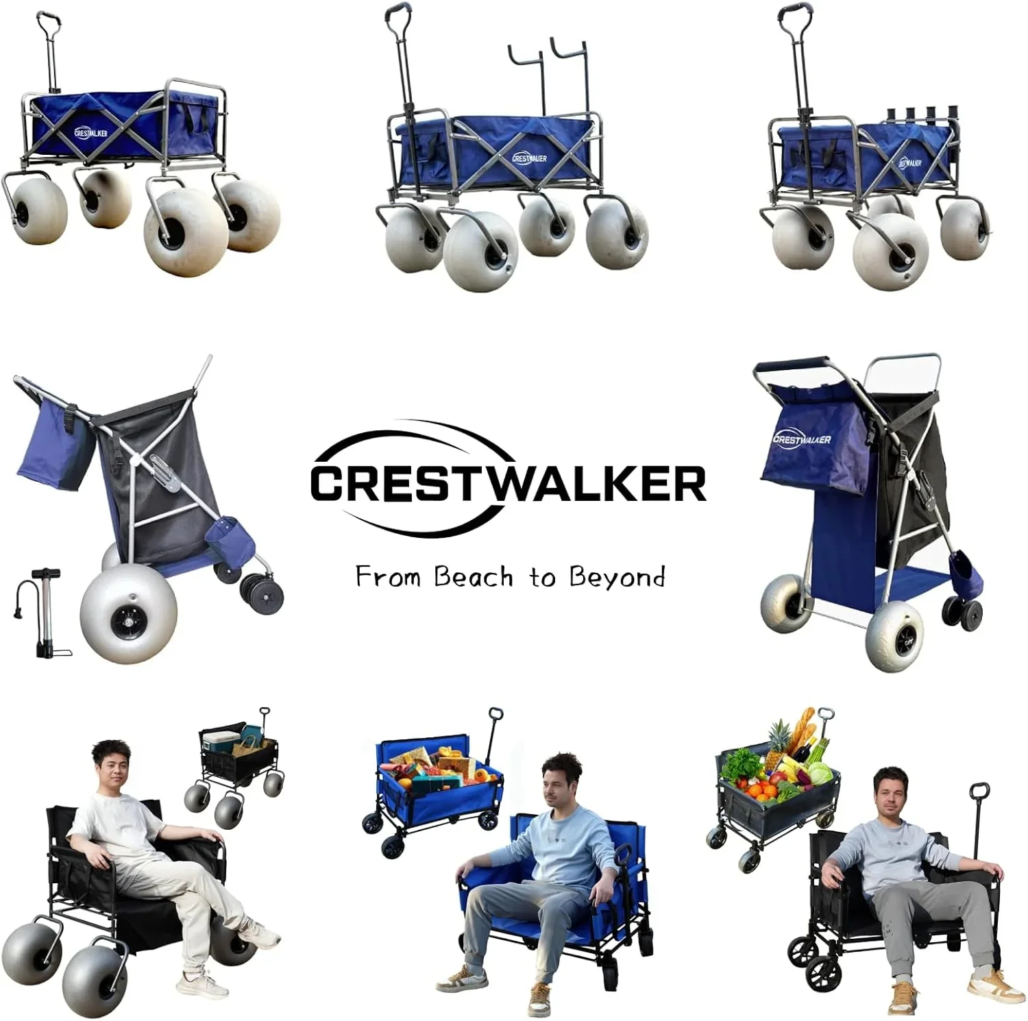 CRESTWALKER Beach Cart With 13in Balloon Wheels, Chair Racks And Pump - Beach Wagon - Image 6 CRESTWALKER Beach Cart With 13in Balloon Wheels, Chair Racks And Pump - Beach Wagon - Image 6