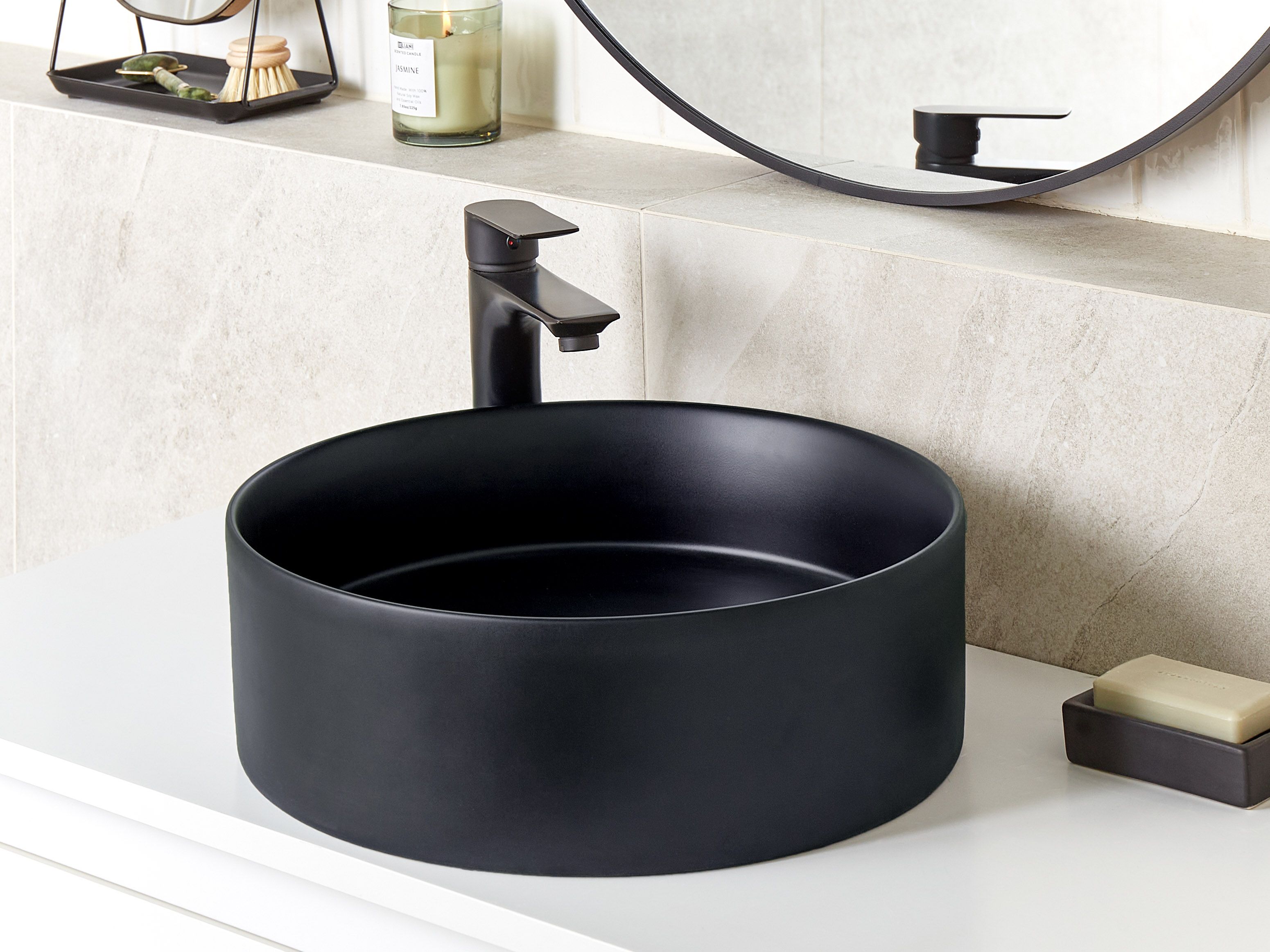 Countertop Basin TEBAR ⌀ 400 mm Ceramic Black