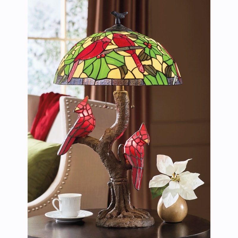 Stained Glass Cardinal Lamp - MIDNIGHT VELVET CATALOG