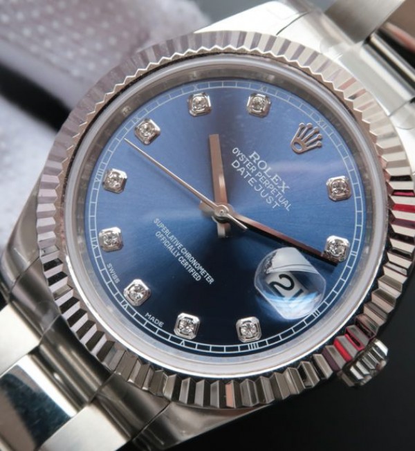 Replica Rolex DateJust 41mm 116334 SS Blue Dial Diamonds Markers SS Bracelet A3136 - Elite Watch Atelier