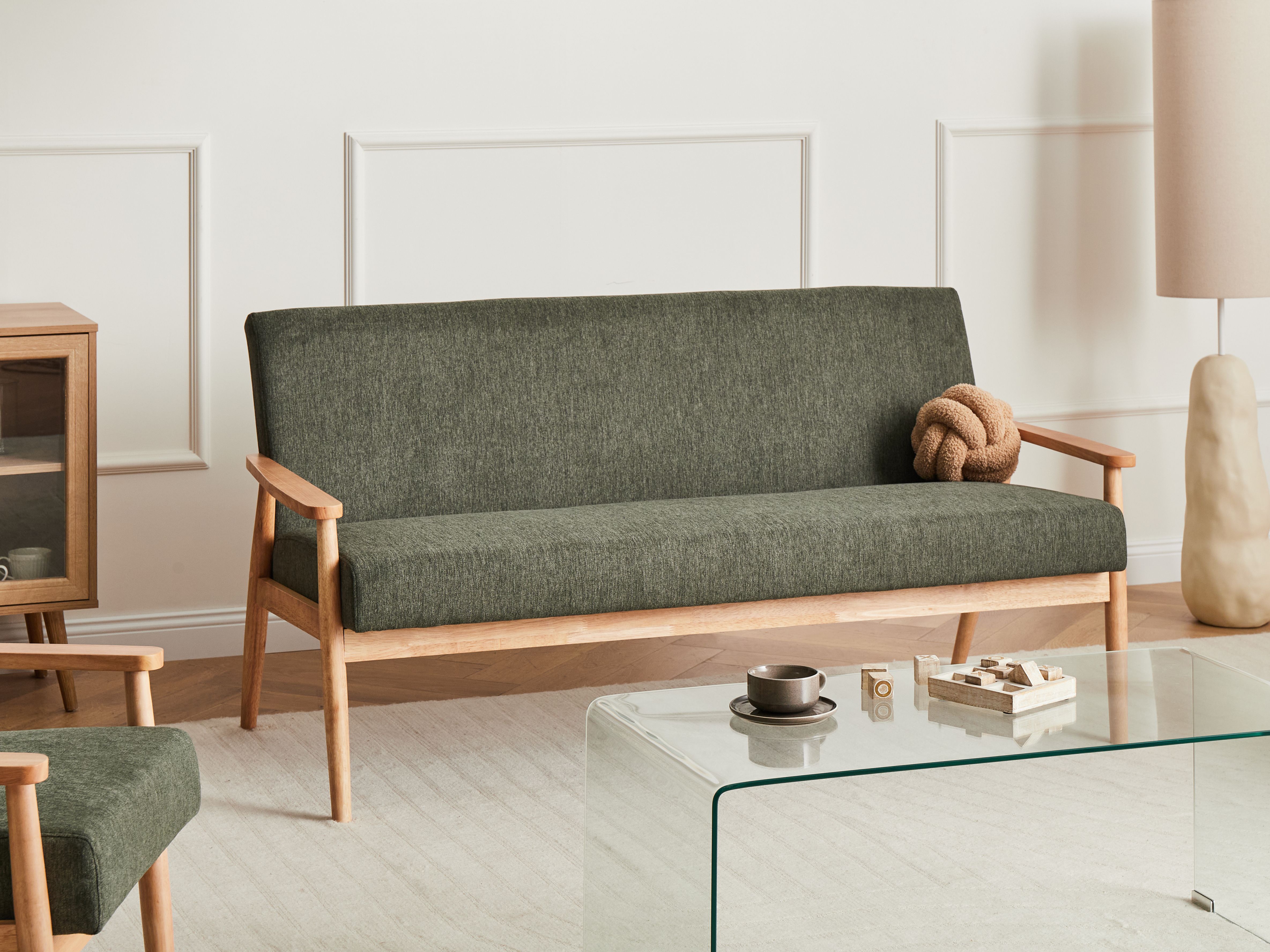 Sofa 3 Seater ESRUM Fabric Light Brown/ Green