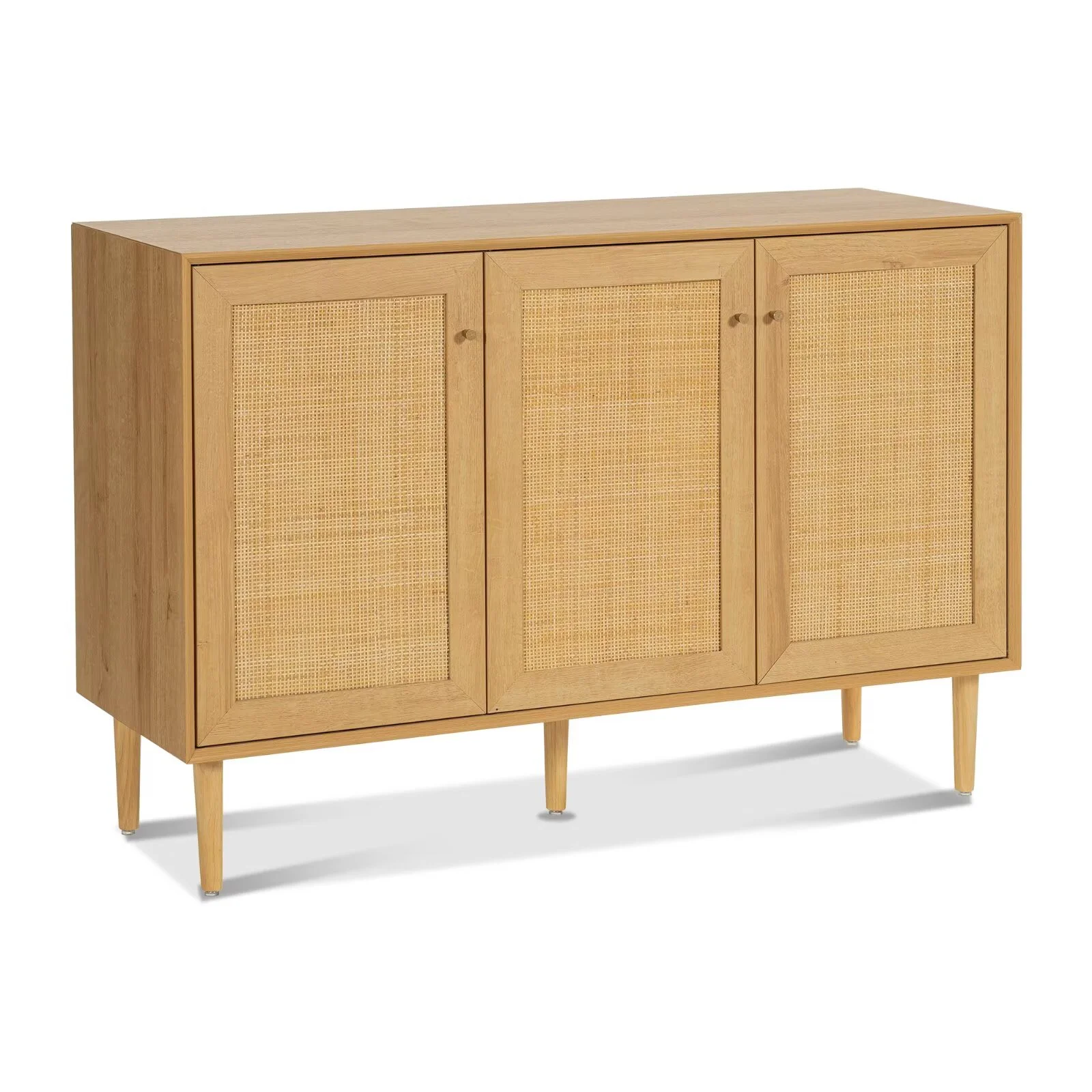 EYYTHUNG Farmhouse 3-Door Rattan Storage Cabinet, Solid Wood Entryway Buffet Sideboard - Image 2