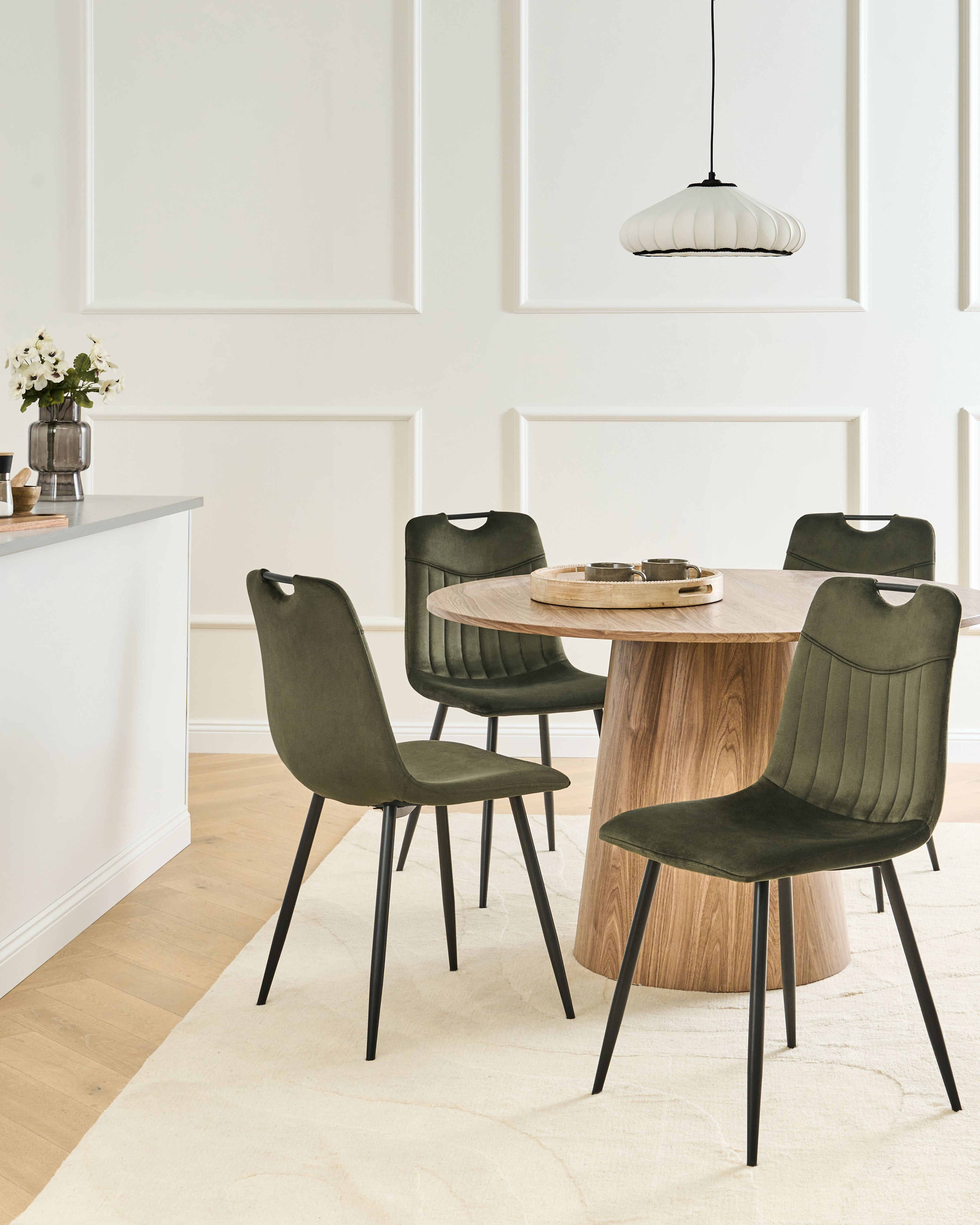 Set of 4 Dining Chairs ARGYLE Velvet Dark Green