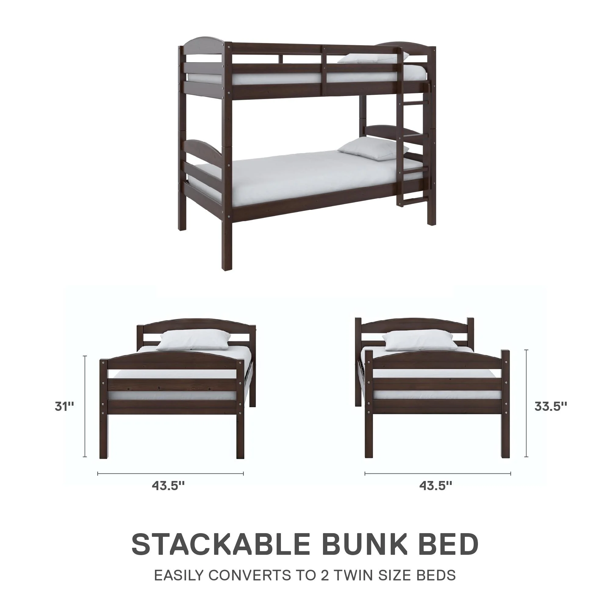 Better Homes & Gardens Leighton Solid Wood Twin-over-Twin Convertible Bunk Bed, Vanilla - Image 22