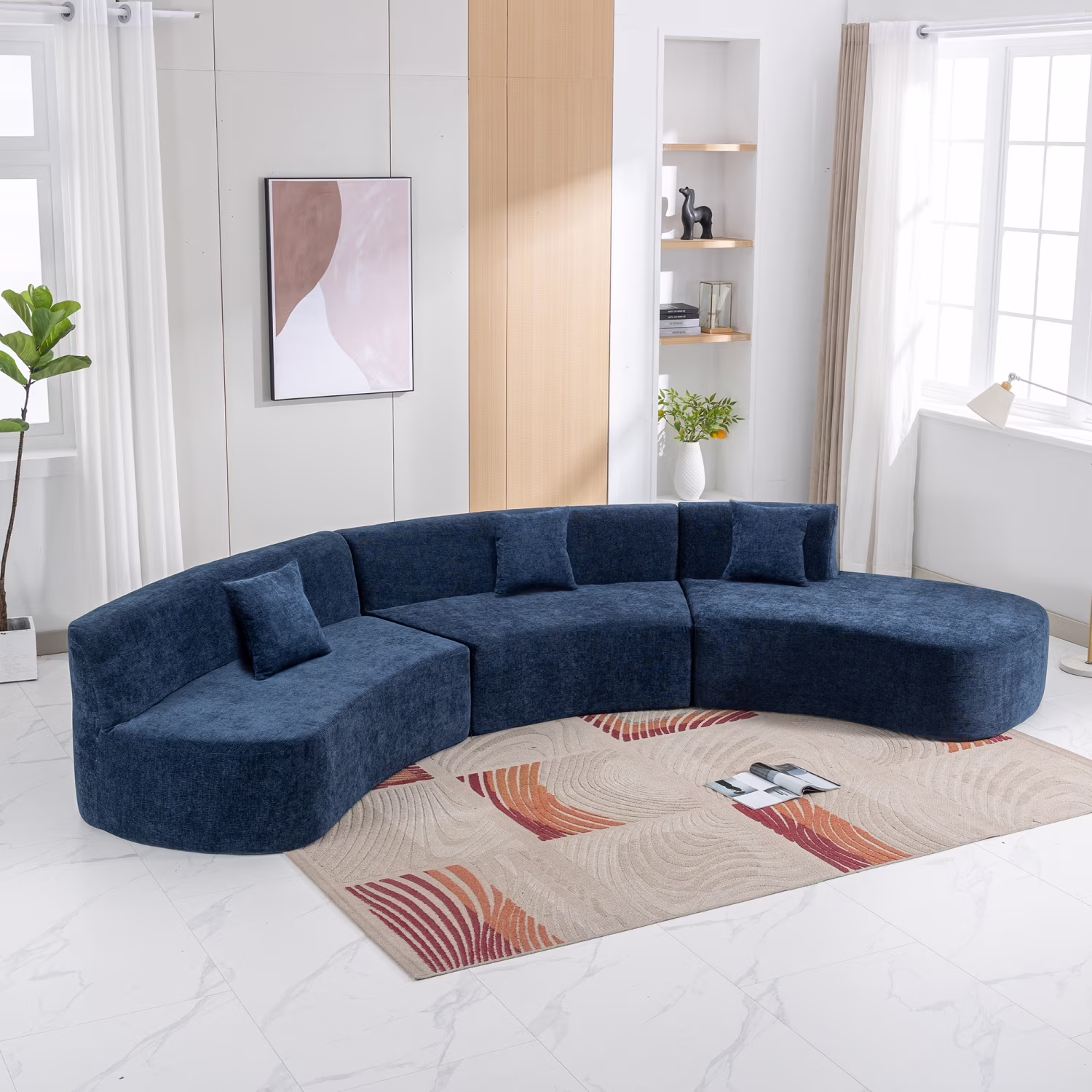 Harper & Bright Designs Modern Curved Floor Sofa Set, Modular Sectional Sponge Couch for Living Room, 2 PC Free Combination No Assembly Foam-Filled Sofa, Beige - Image 7